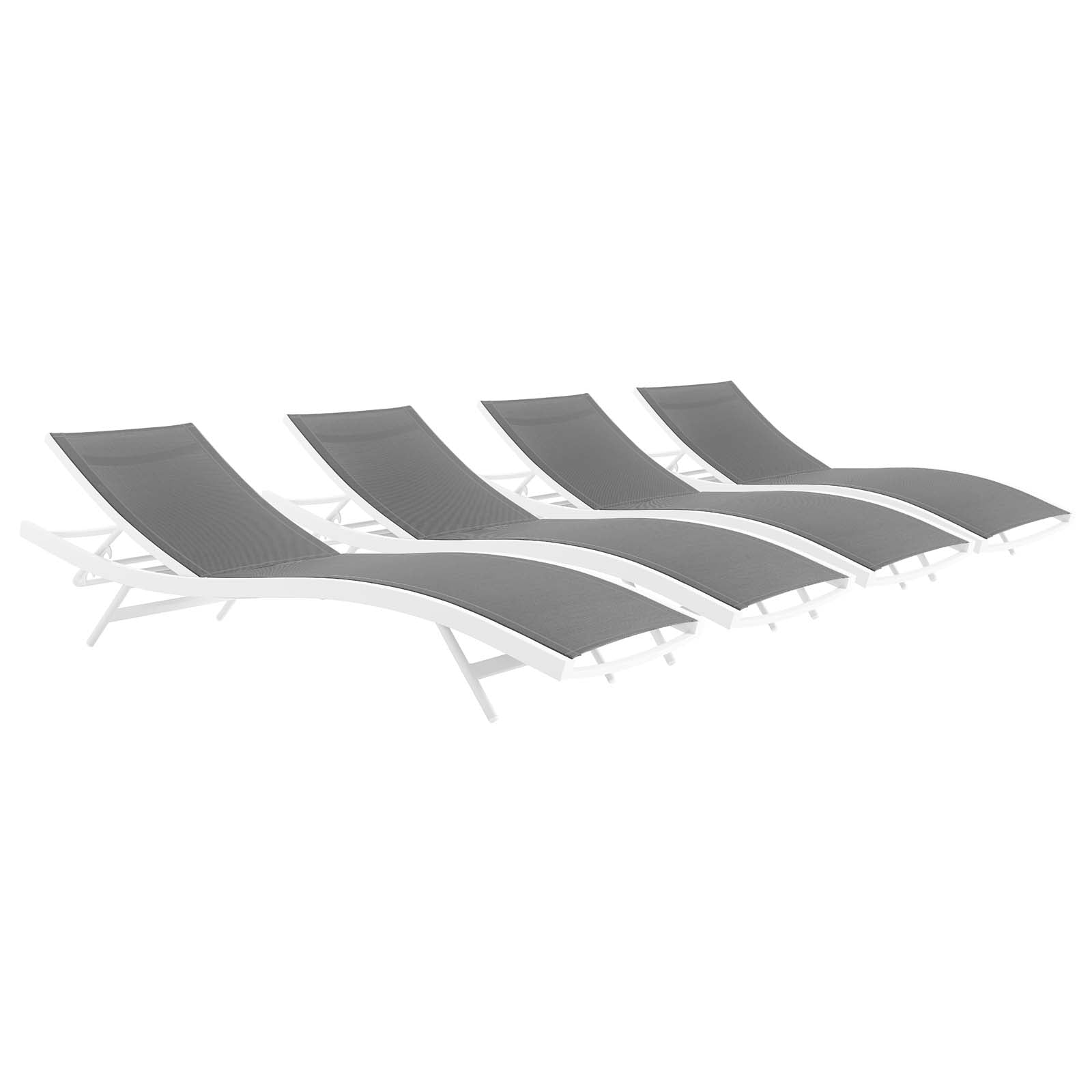 Modway Loungers - Glimpse Outdoor Patio Mesh Chaise Lounge Set of 4 White Gray