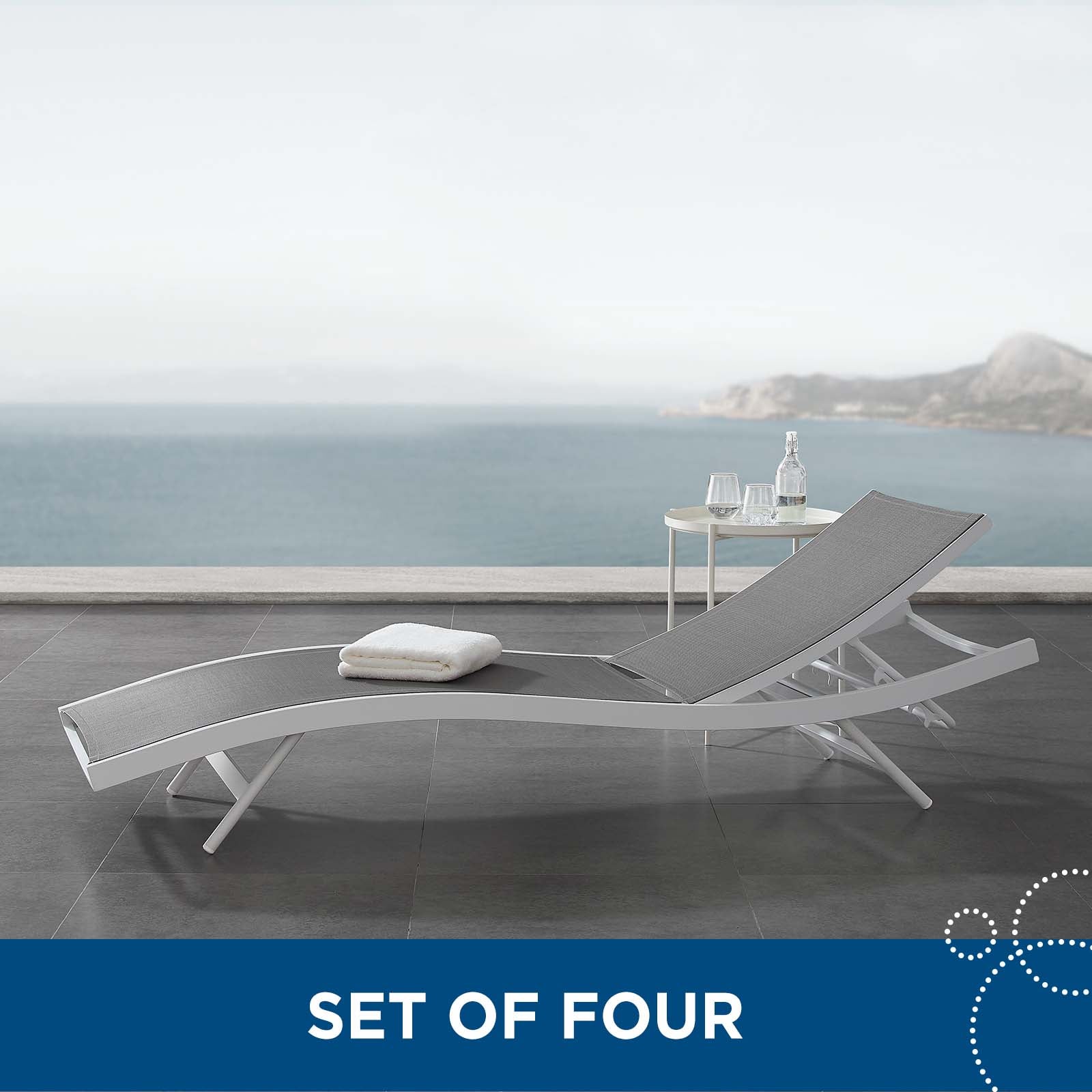 Modway Loungers - Glimpse Outdoor Patio Mesh Chaise Lounge Set of 4 White Gray