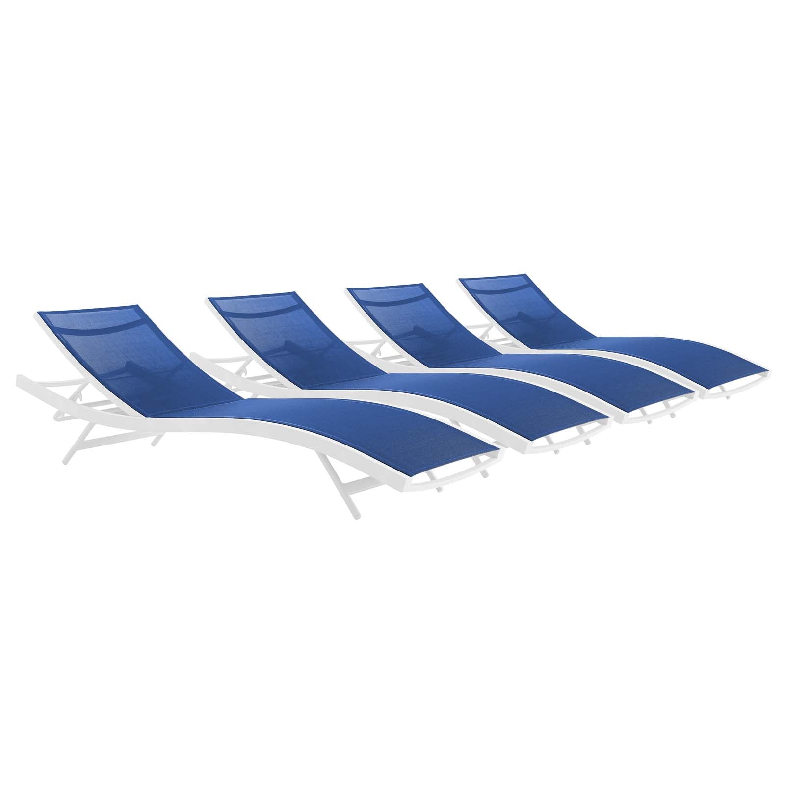 Modway Outdoor Loungers - Glimpse Outdoor Patio Mesh Chaise Lounge White & Gray (Set Of 4)
