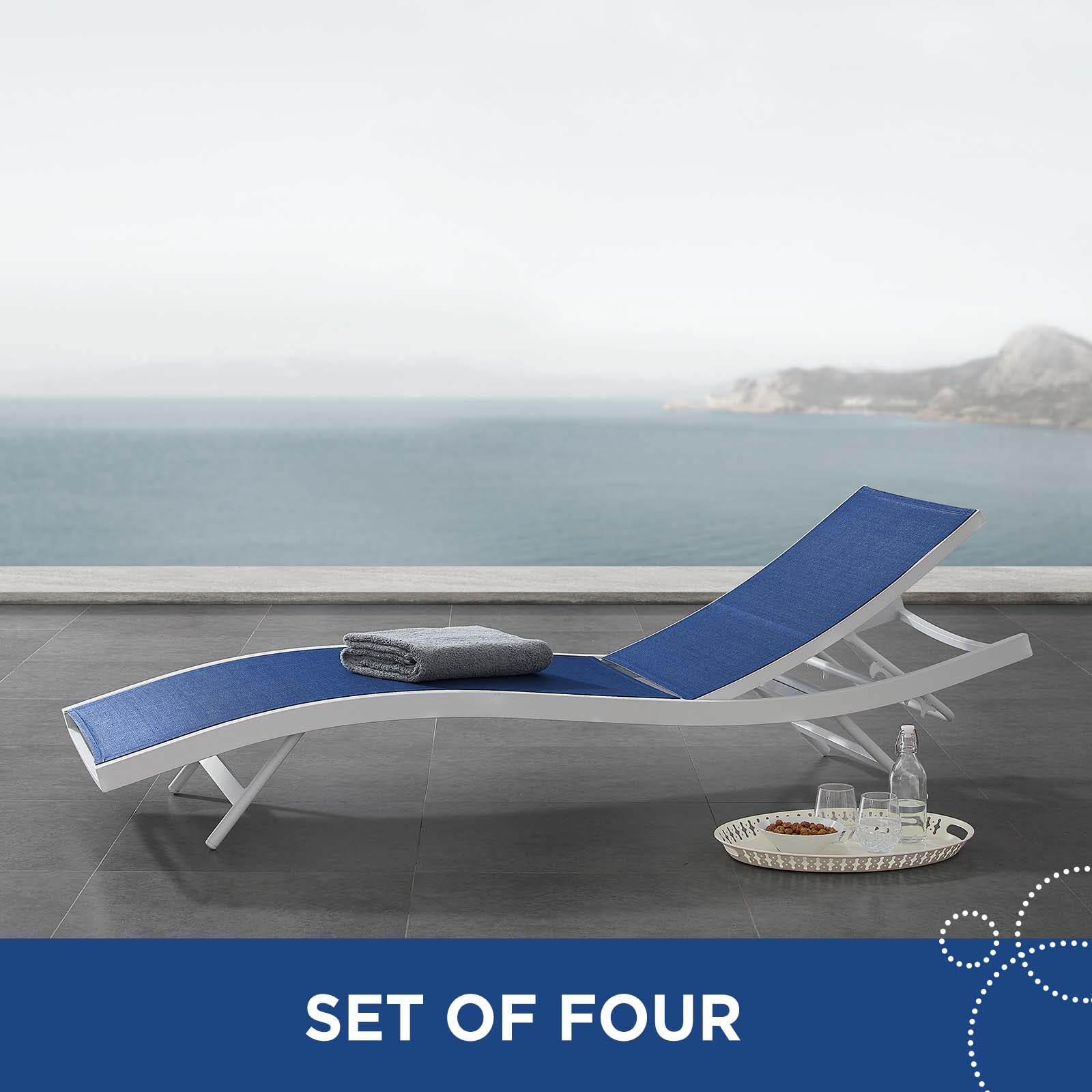 Modway Outdoor Loungers - Glimpse Outdoor Patio Mesh Chaise Lounge White & Gray (Set Of 4)