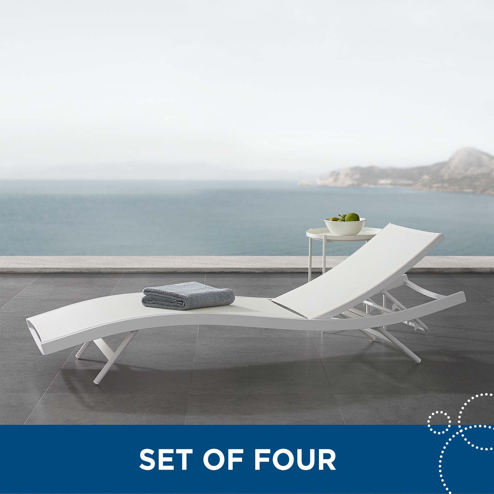 Modway Loungers - Glimpse Outdoor Patio Mesh Chaise Lounge Set of 4 White White