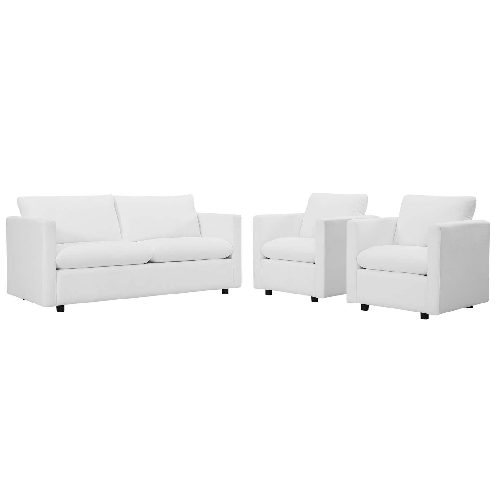 Modway Living Room Sets - Activate 3 Piece Upholstered Fabric Set White