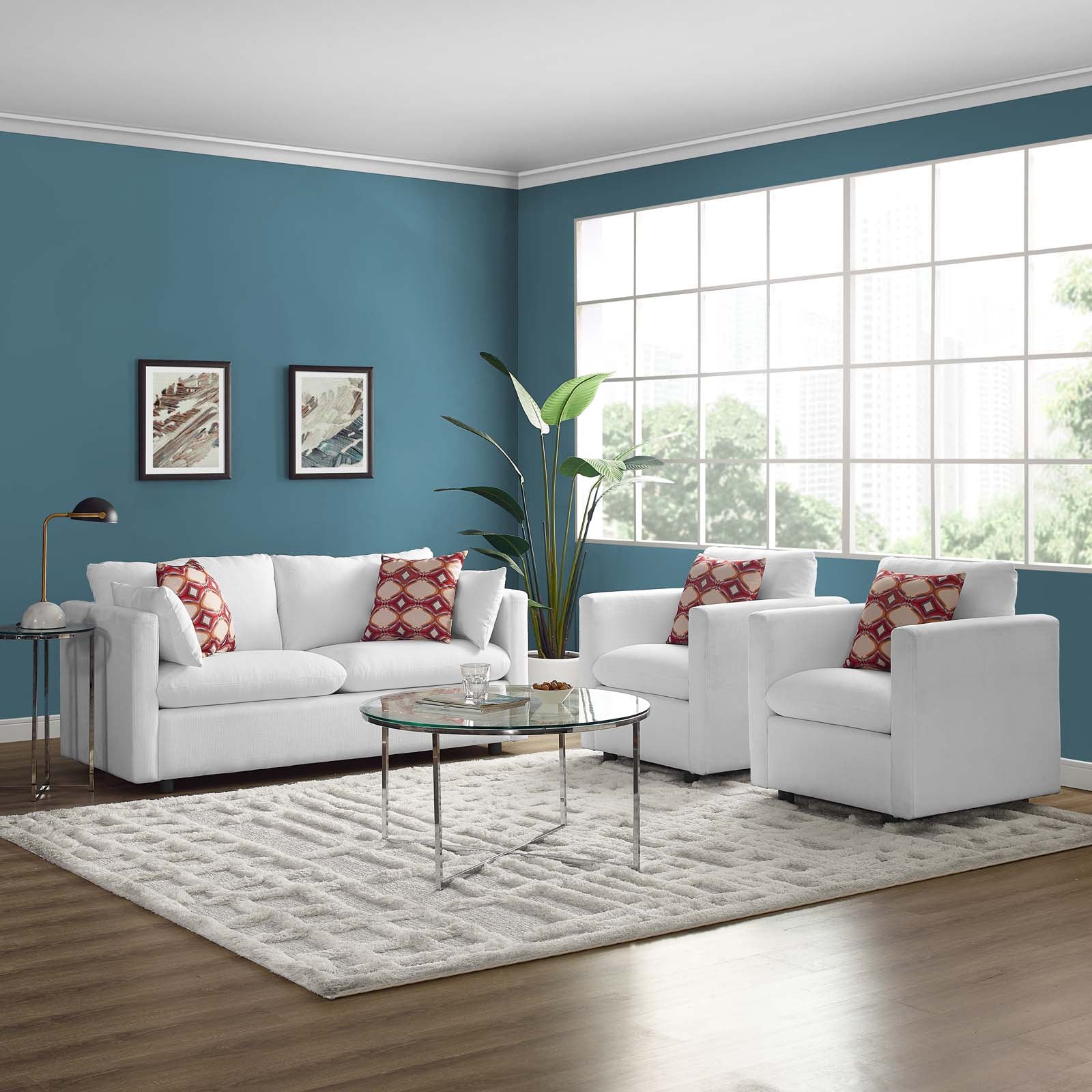 Modway Living Room Sets - Activate 3 Piece Upholstered Fabric Set White