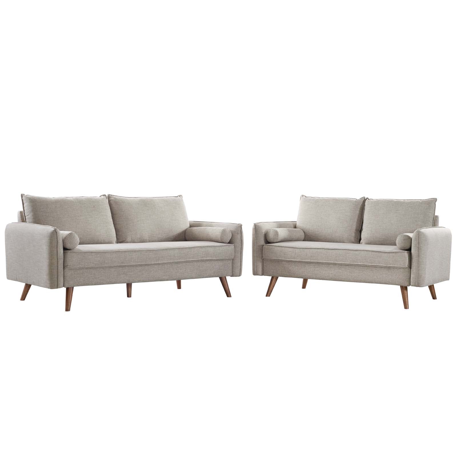 Modway Sofas & Couches - Revive-Upholstered-Fabric-Sofa-and-Loveseat-Set-Beige