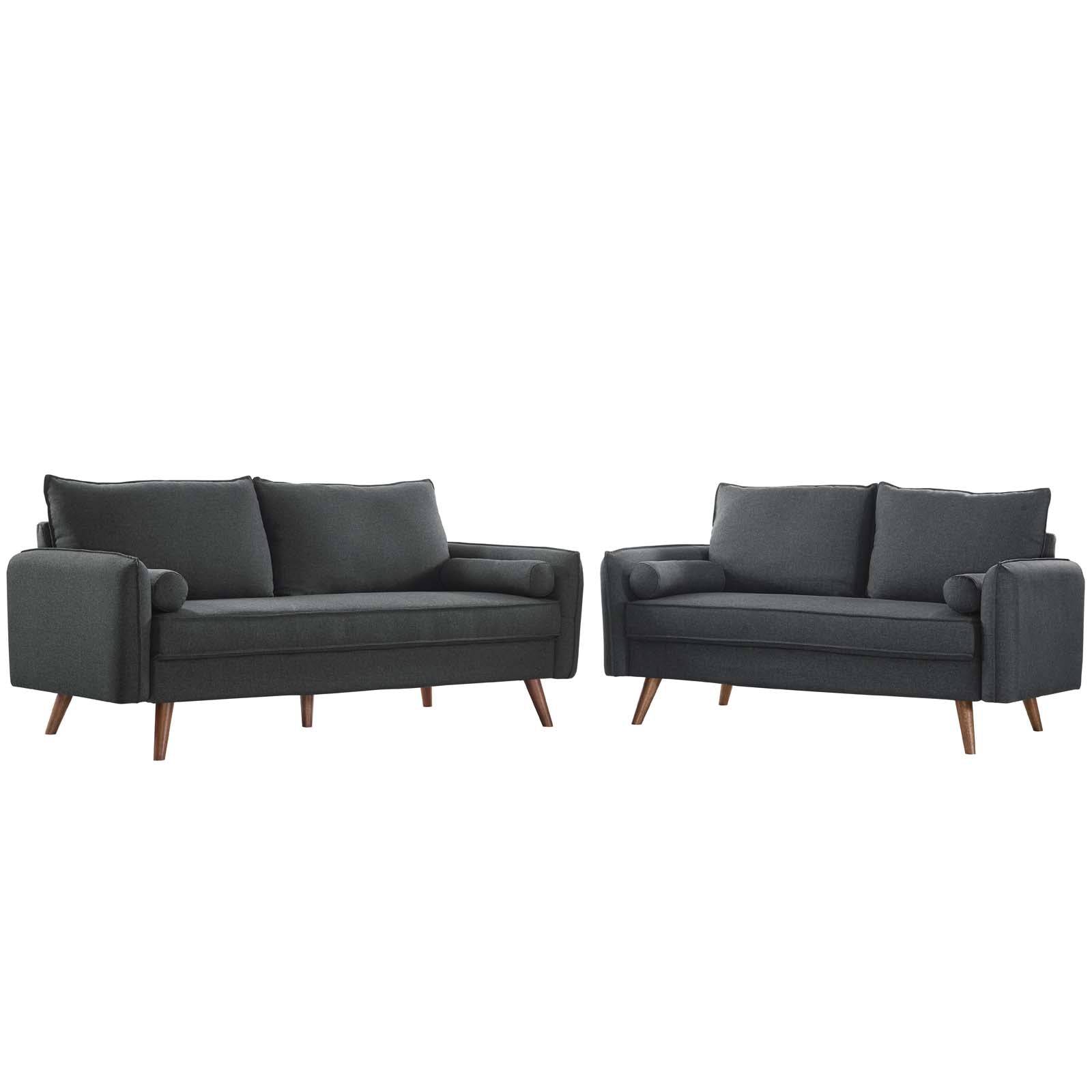 Modway Living Room Sets - Revive Upholstered Fabric Sofa and Loveseat Set Gray