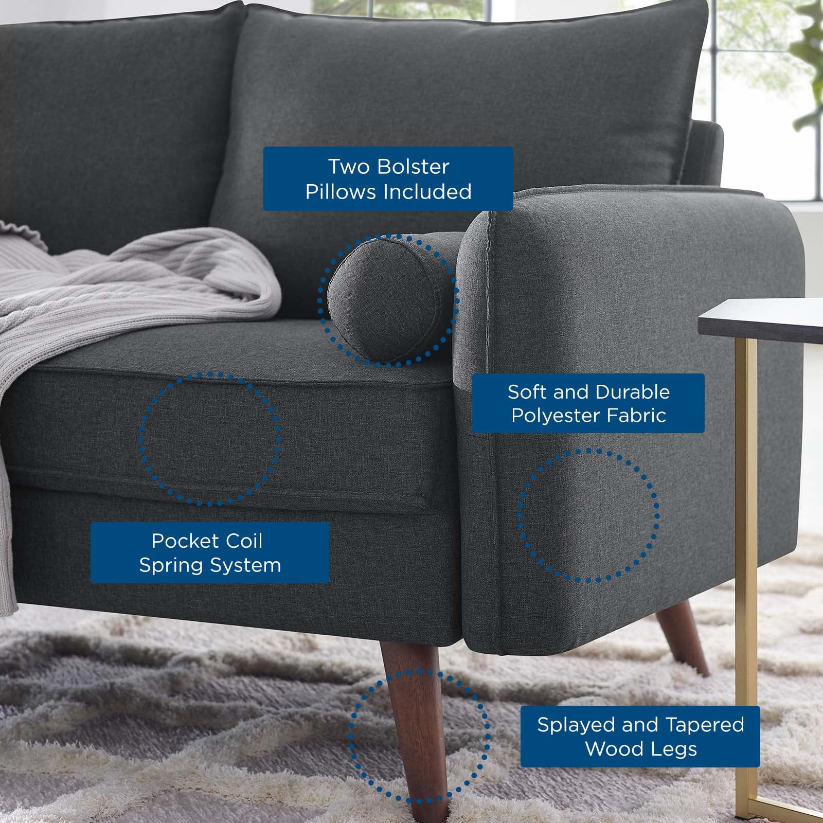 Modway Living Room Sets - Revive Upholstered Fabric Sofa and Loveseat Set Gray