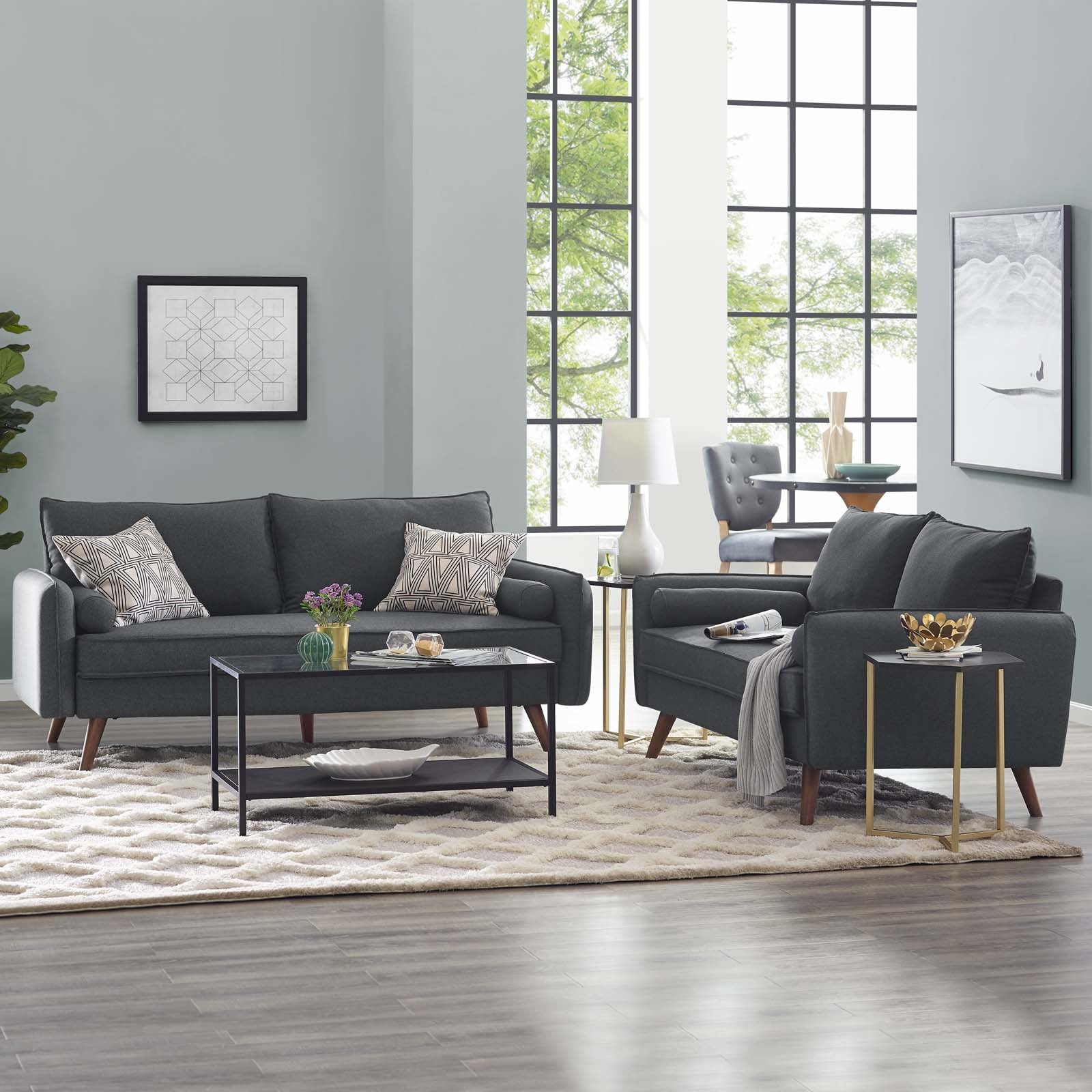 Modway Living Room Sets - Revive Upholstered Fabric Sofa and Loveseat Set Gray