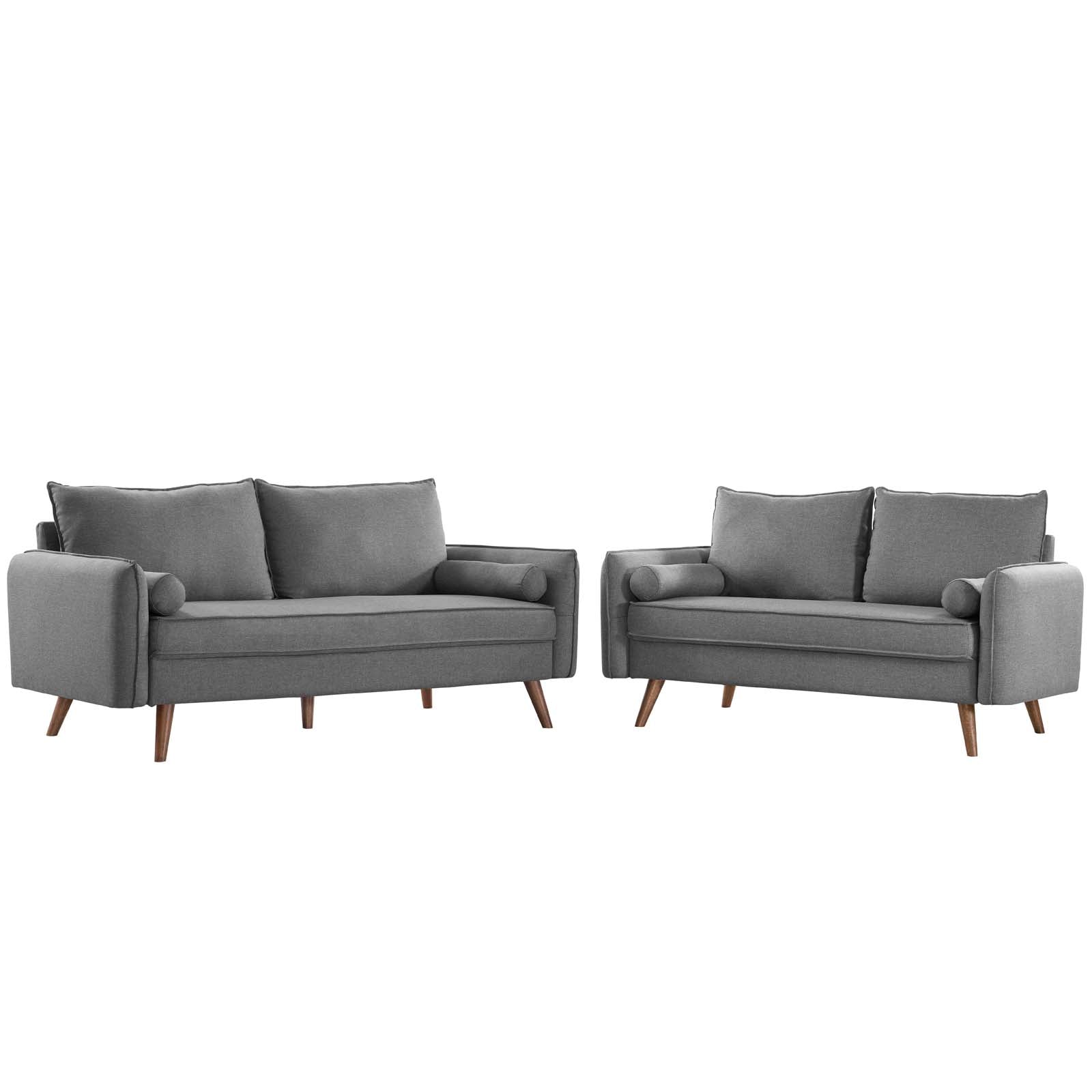 Modway Living Room Sets - Revive Upholstered Fabric Sofa and Loveseat Set Light gray