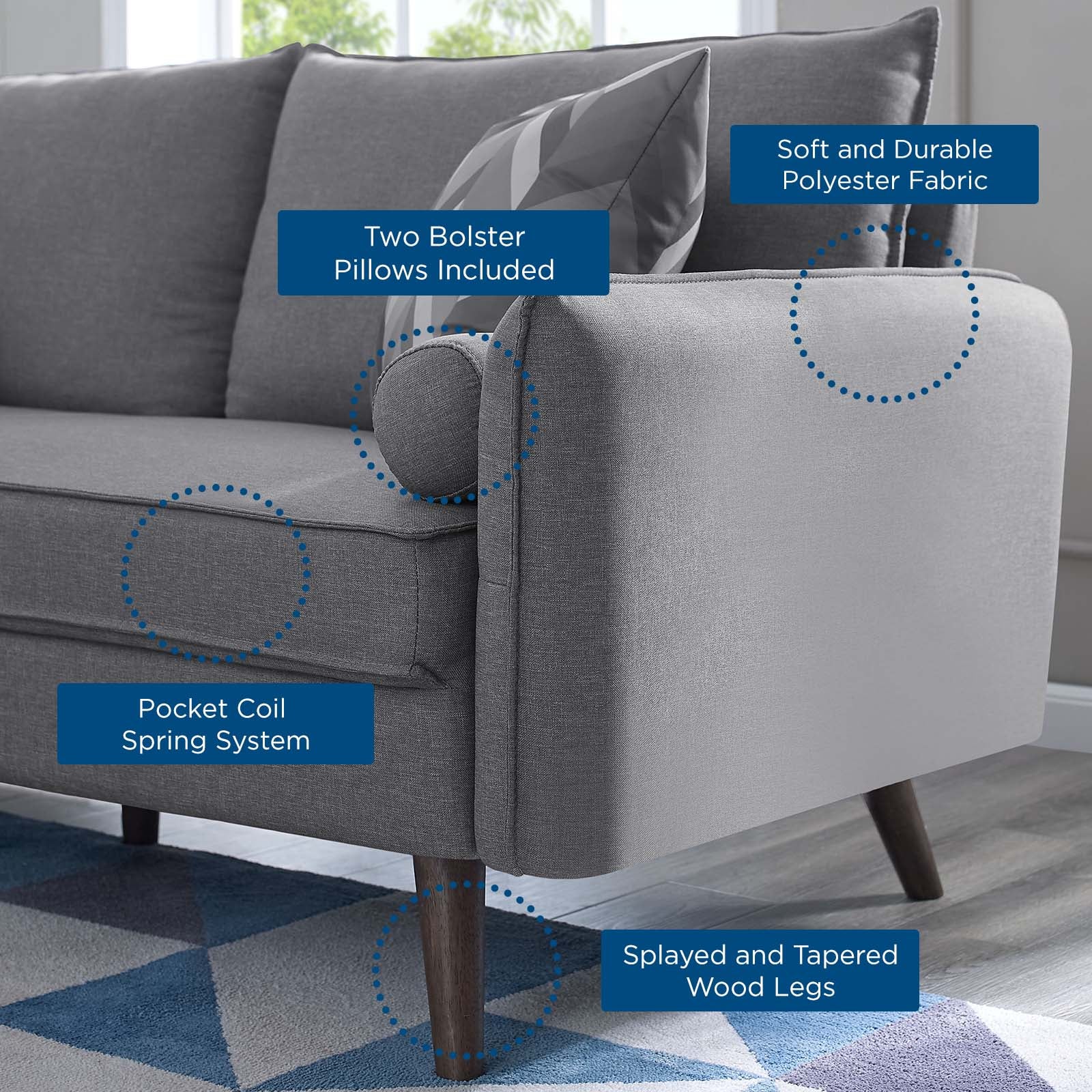 Modway Living Room Sets - Revive Upholstered Fabric Sofa and Loveseat Set Light gray