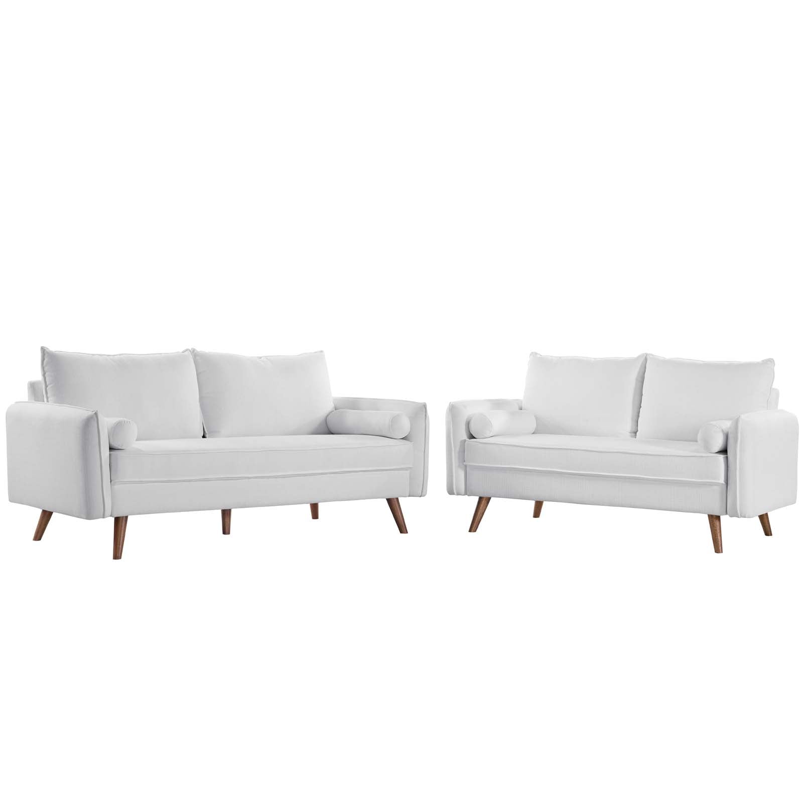 Modway Sofas & Couches - Revive-Upholstered-Fabric-Sofa-and-Loveseat-Set-White