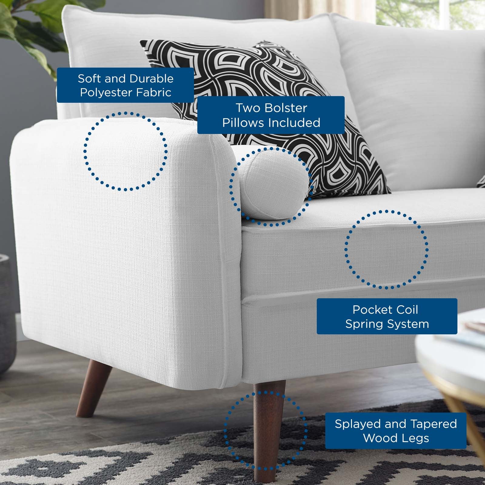 Modway Sofas & Couches - Revive-Upholstered-Fabric-Sofa-and-Loveseat-Set-White