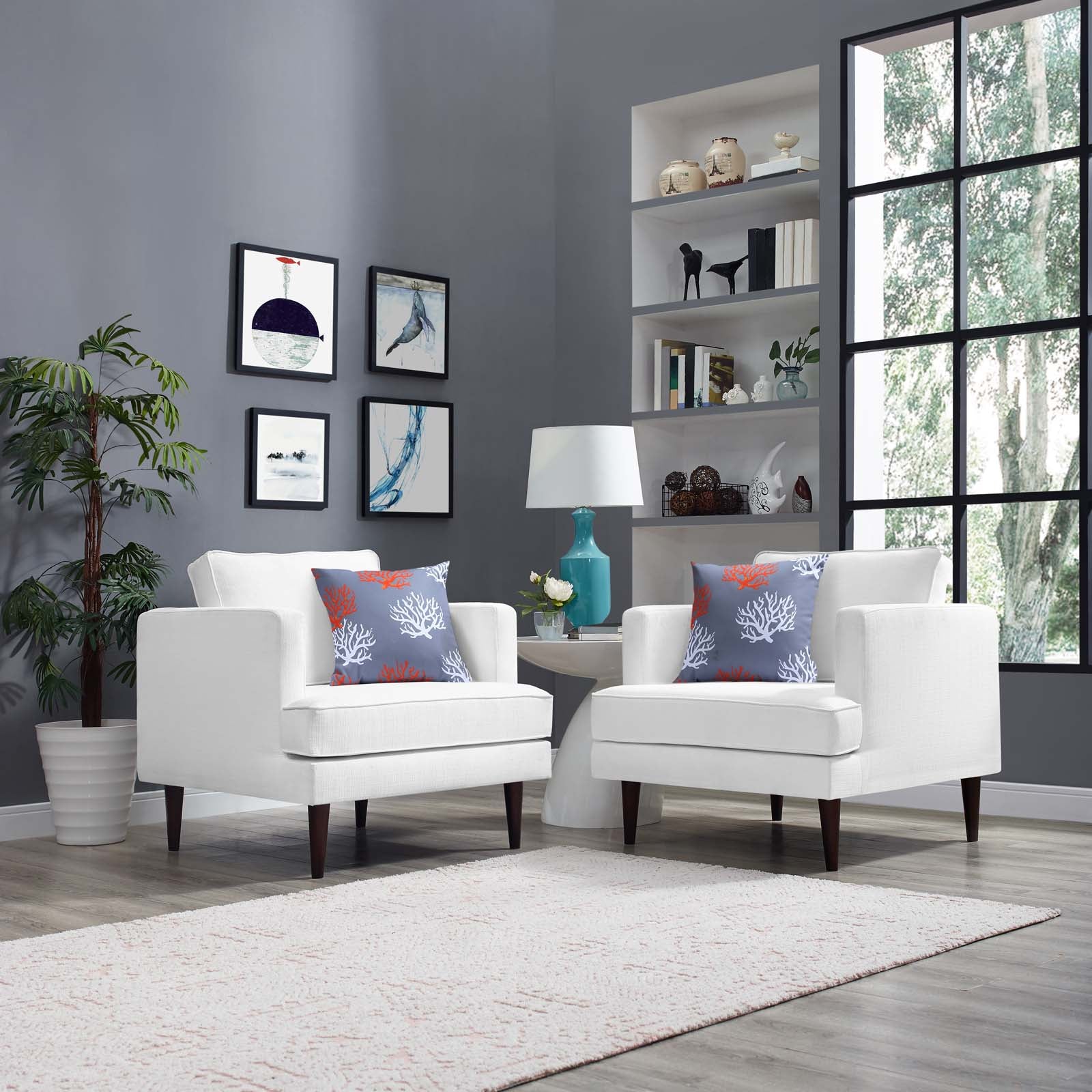 Modway Living Room Sets - Agile Upholstered Fabric Armchair Set of 2 White