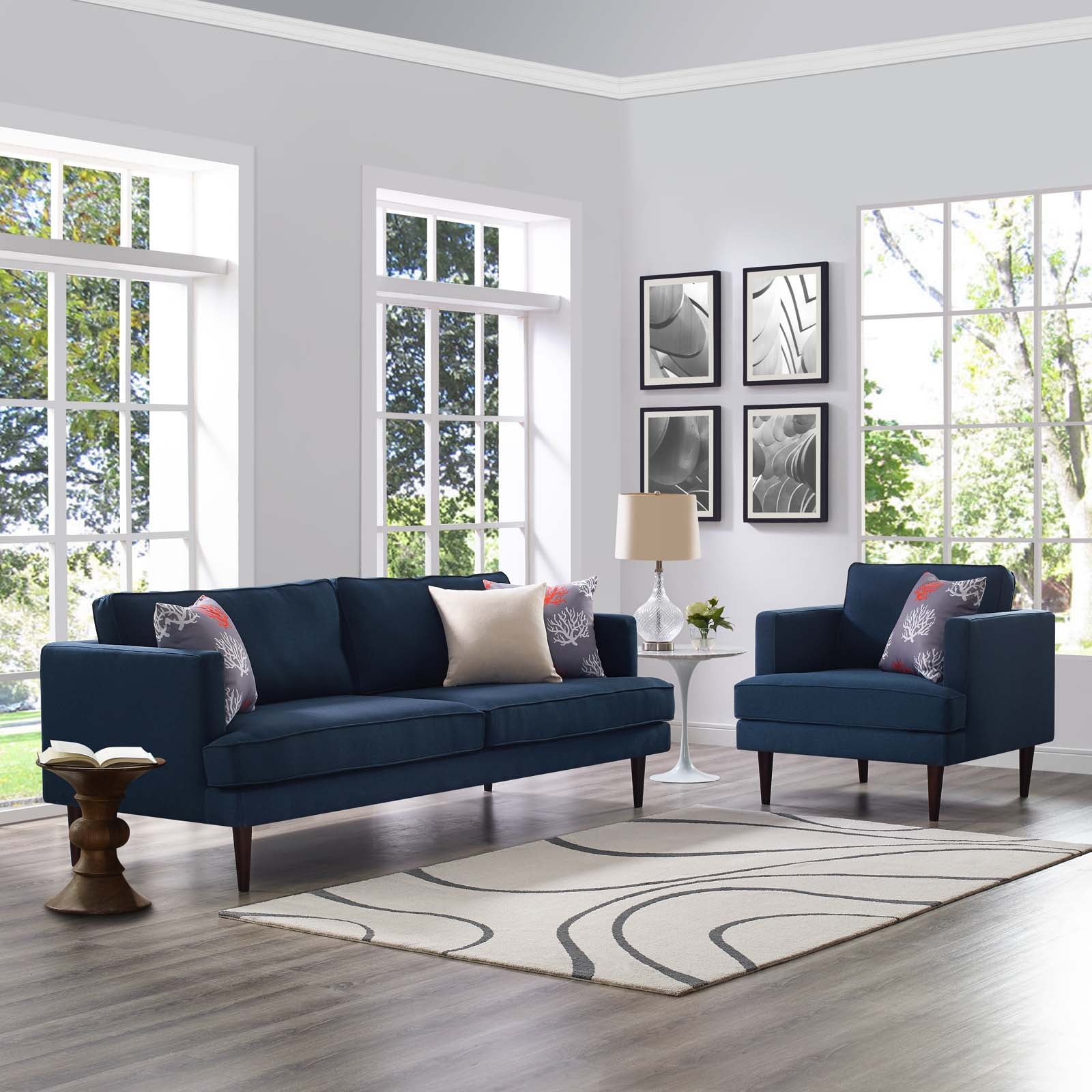 Modway Living Room Sets - Agile Upholstered Fabric Sofa and Armchair Set Blue