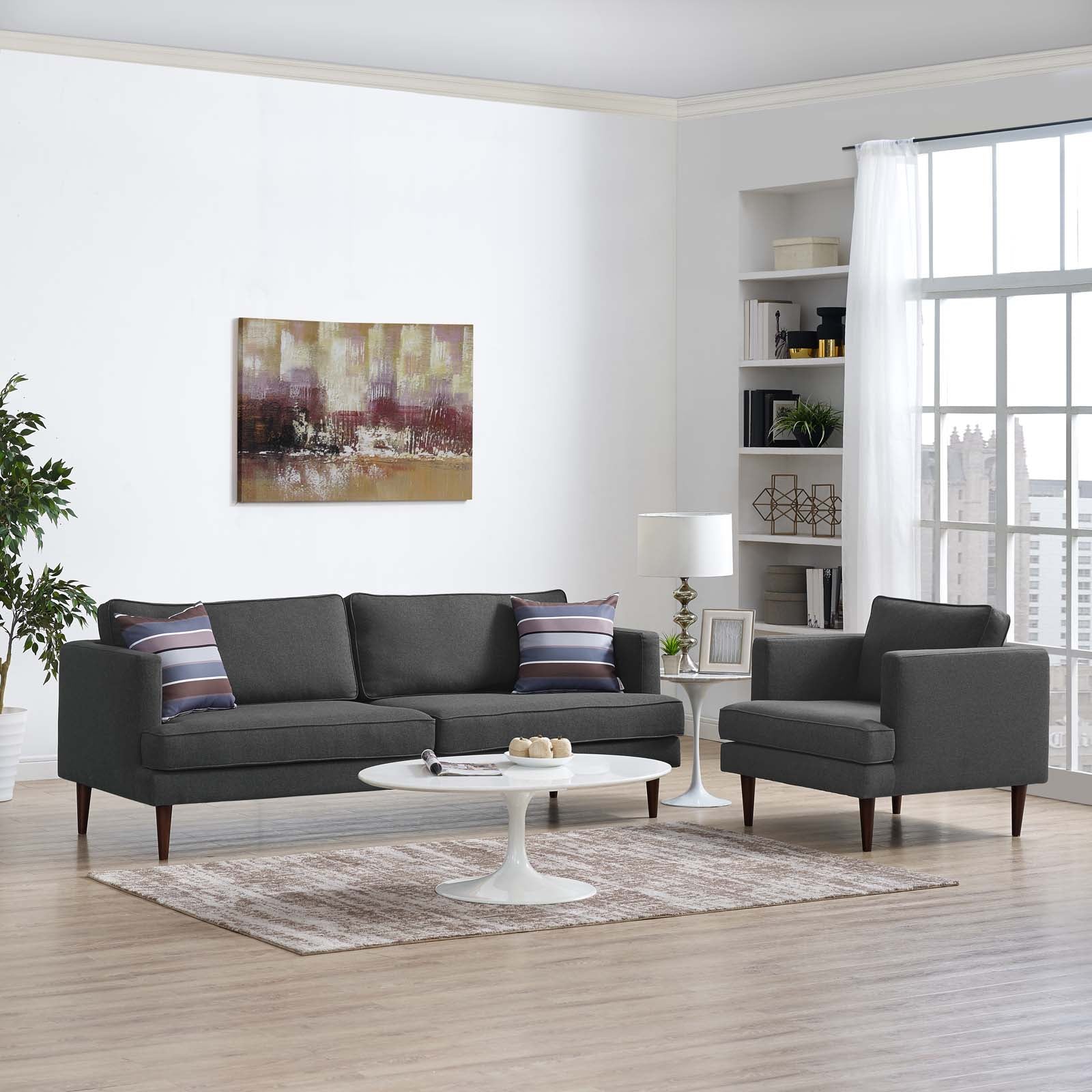 Modway Living Room Sets - Agile Upholstered Fabric Sofa and Armchair Set Gray