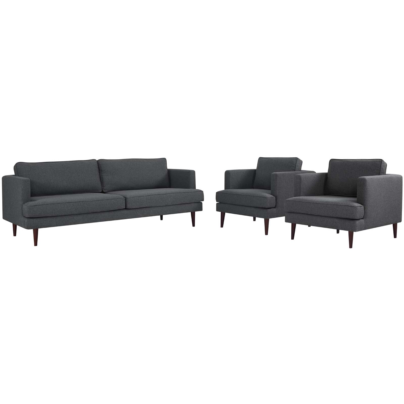 Modway Living Room Sets - Agile 3 Piece Upholstered Fabric Set Gray
