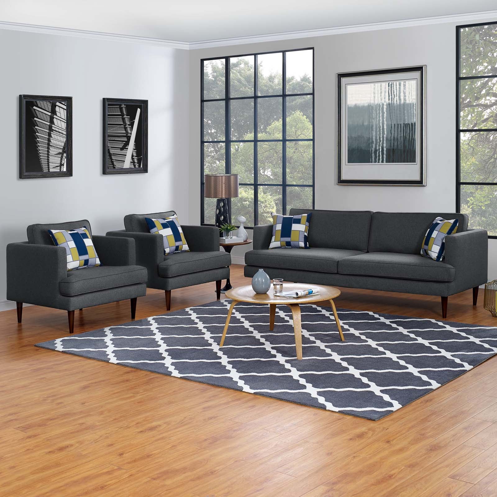 Modway Living Room Sets - Agile 3 Piece Upholstered Fabric Set Gray