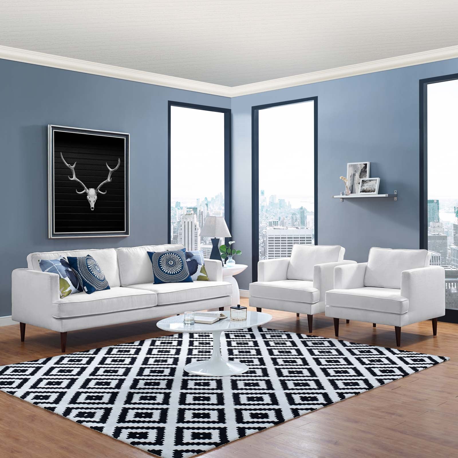 Modway Living Room Sets - Agile 3 Piece Upholstered Fabric Set White