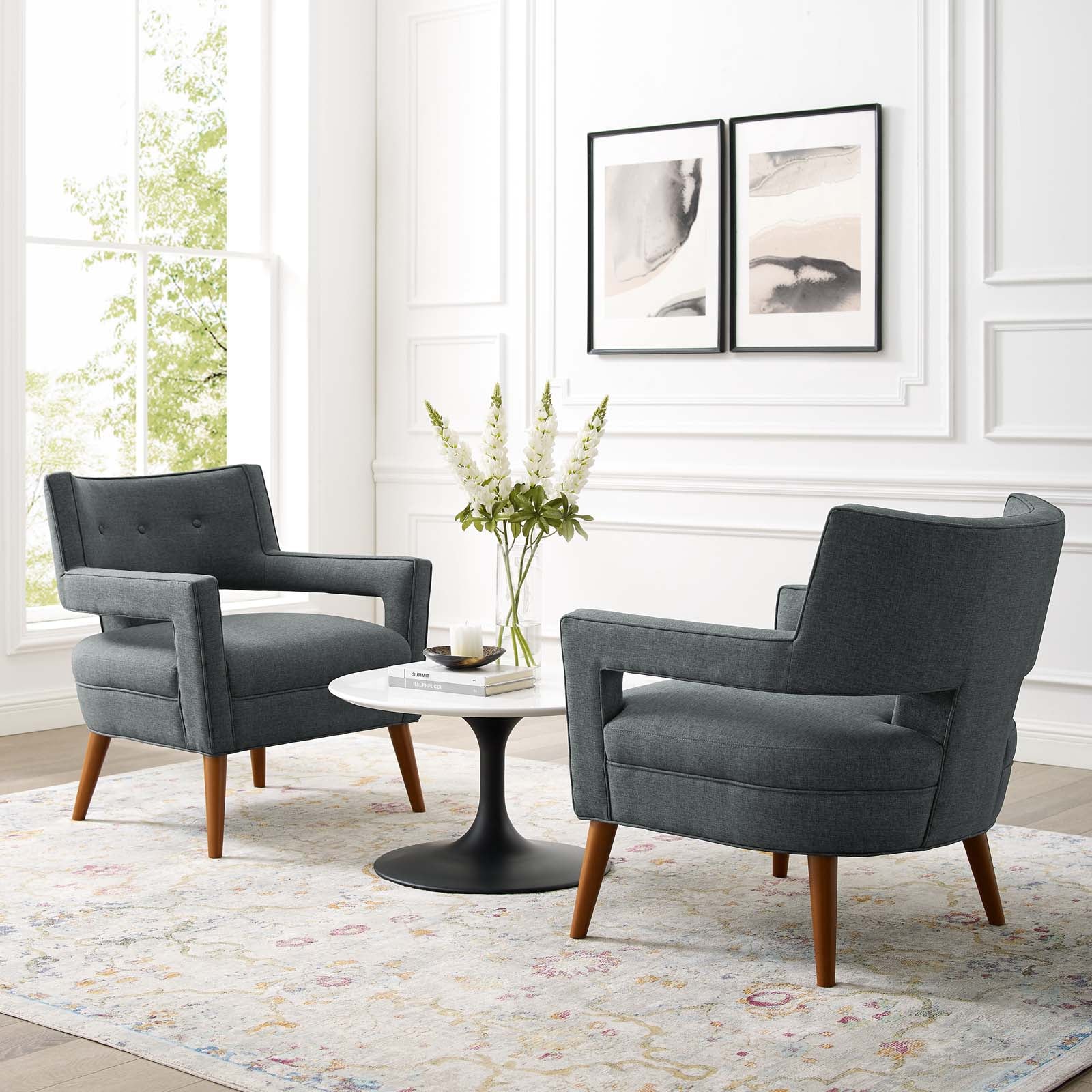 Modway Living Room Sets - Sheer Upholstered Fabric Armchair Set of 2 Gray