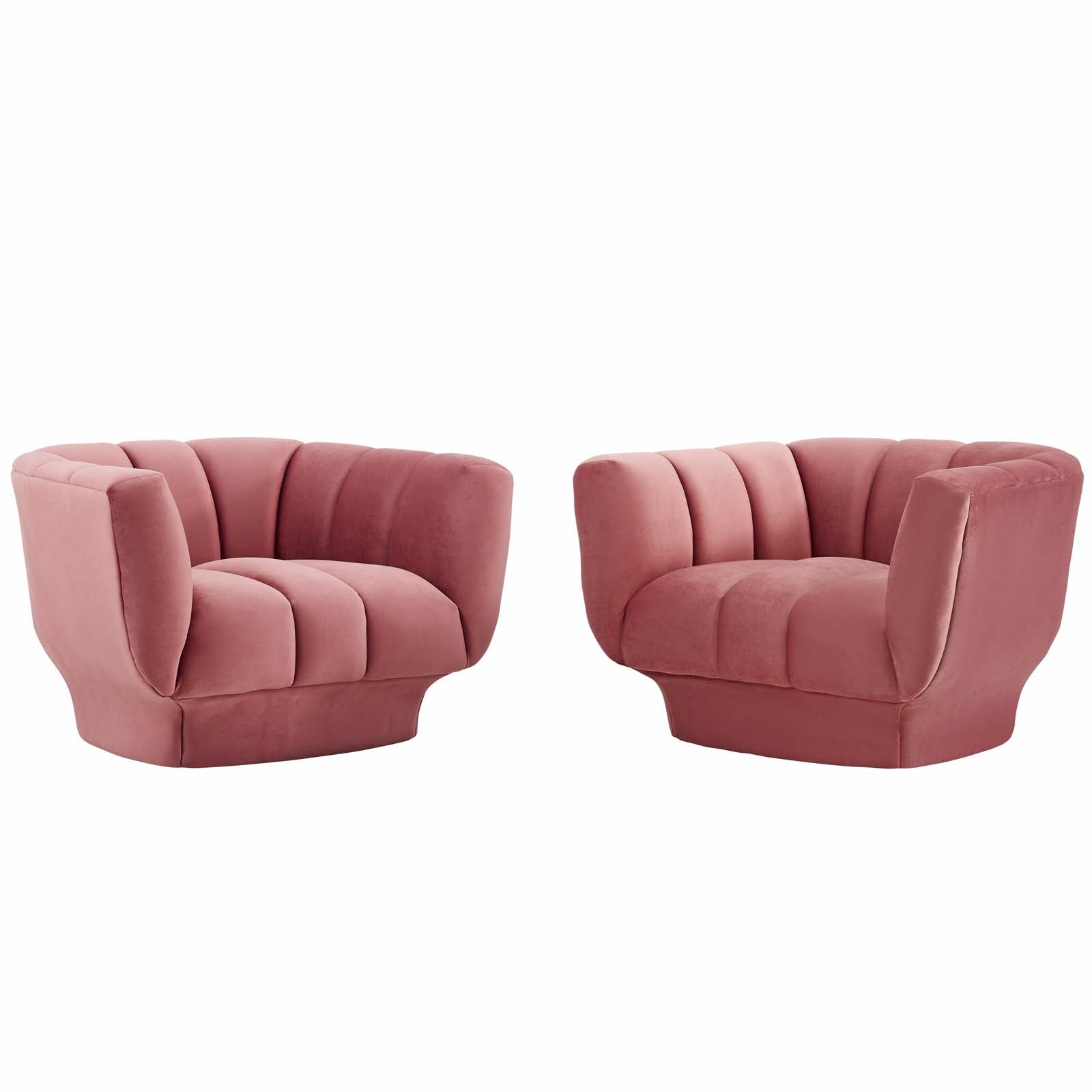 Modway Living Room Sets - Entertain Vertical Channel Tufted Performance Velvet Armchair Set of 2 Dusty Rose