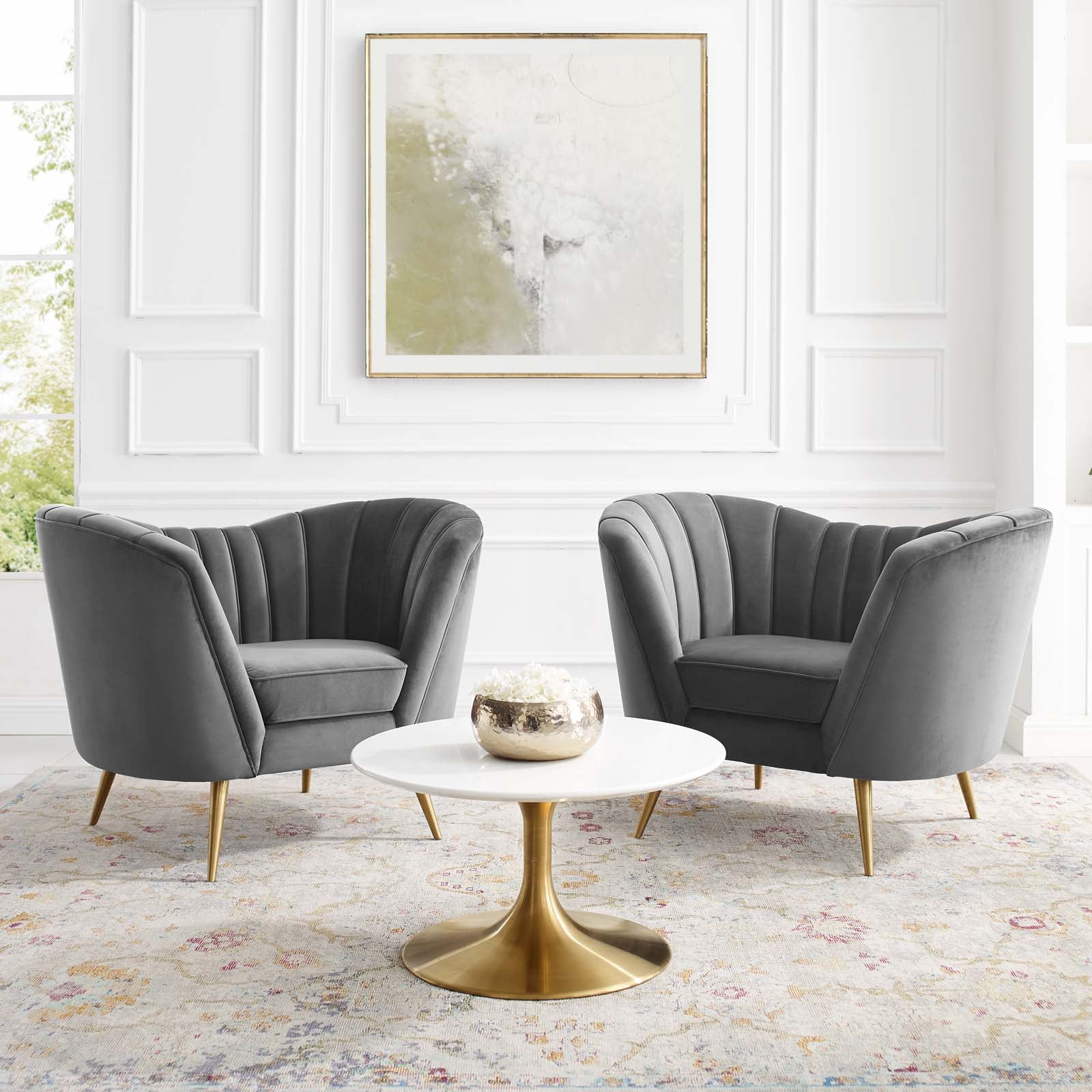 Modway Living Room Sets - Opportunity Performance Velvet Armchair Set of 2 Gray