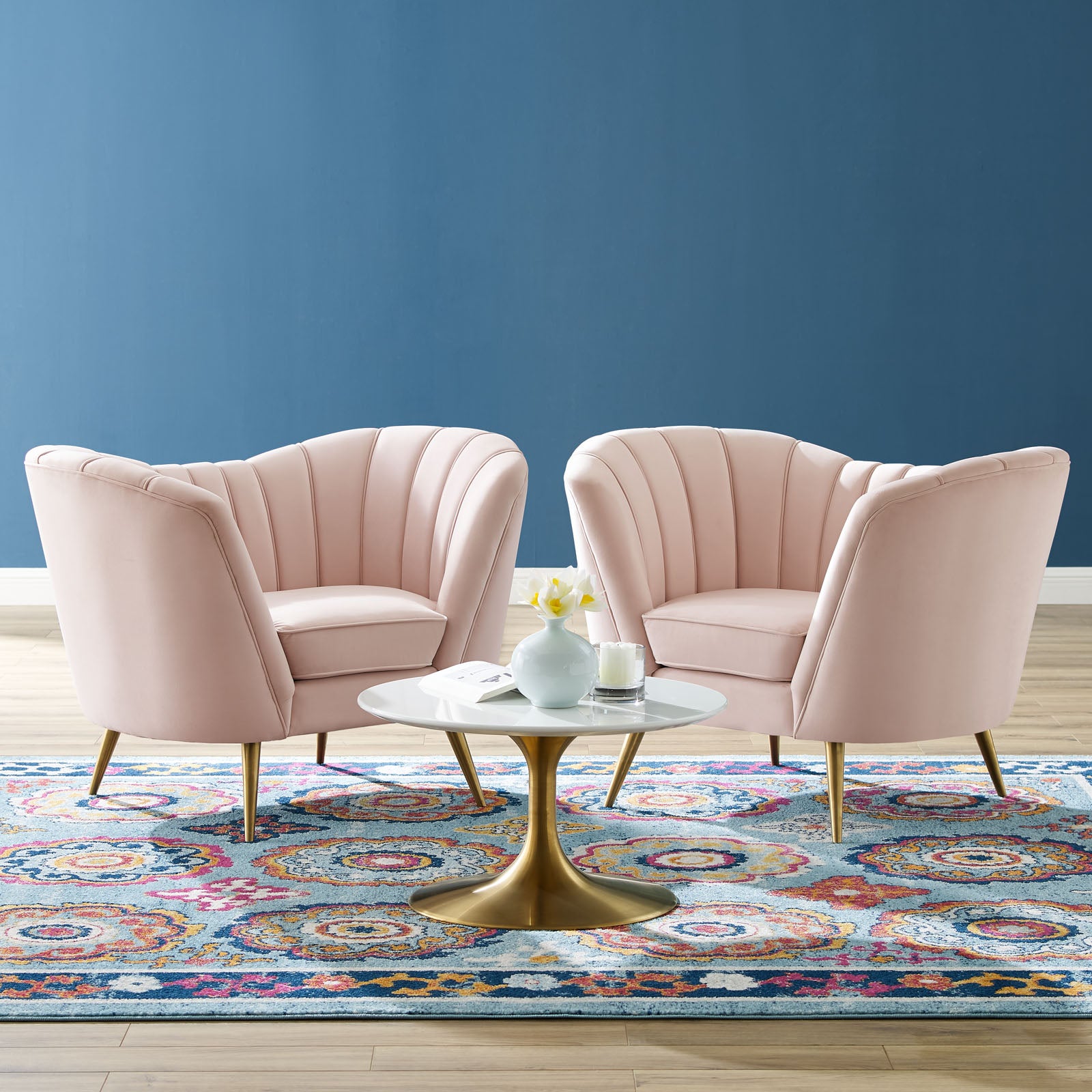 Modway Living Room Sets - Opportunity Performance Velvet Armchair Set of 2 Pink