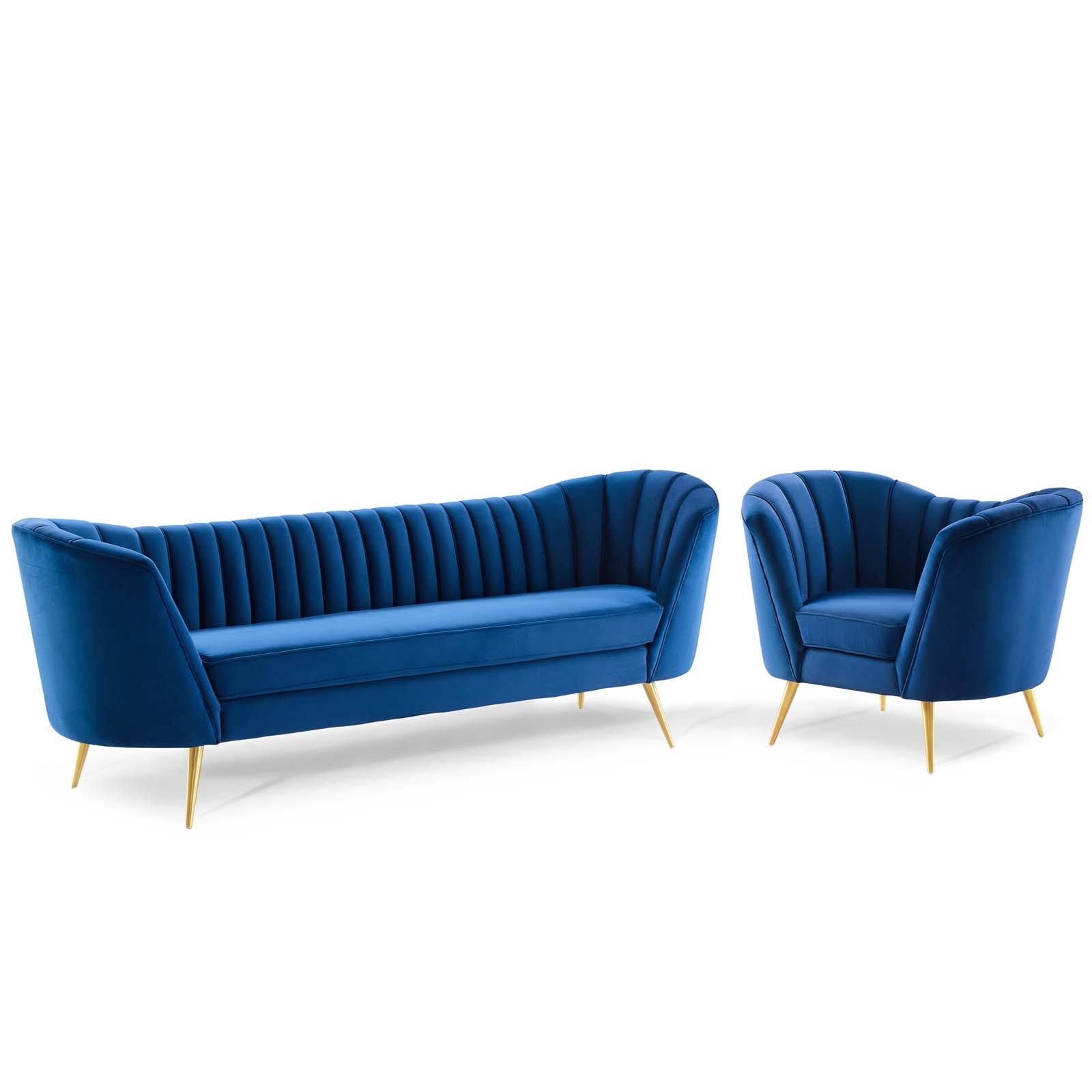 Modway Living Room Sets - Opportunity Performance Velvet Sofa and Armchair Set Navy