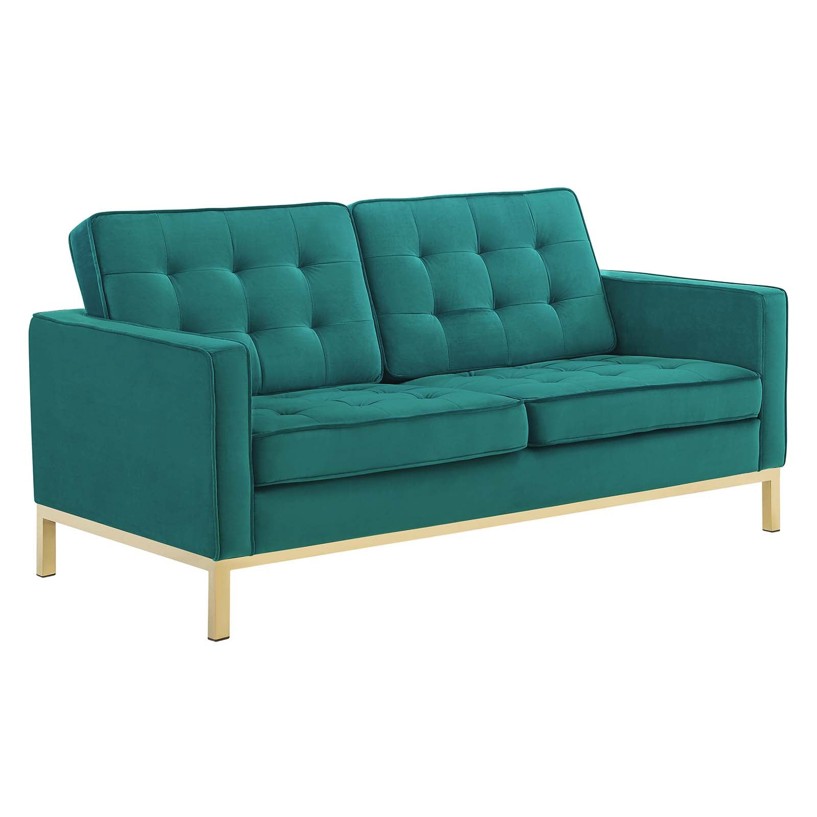 Modway Living Room Sets - Loft Gold Stainless Steel Leg Performance Velvet Sofa and Loveseat Set Gold Teal