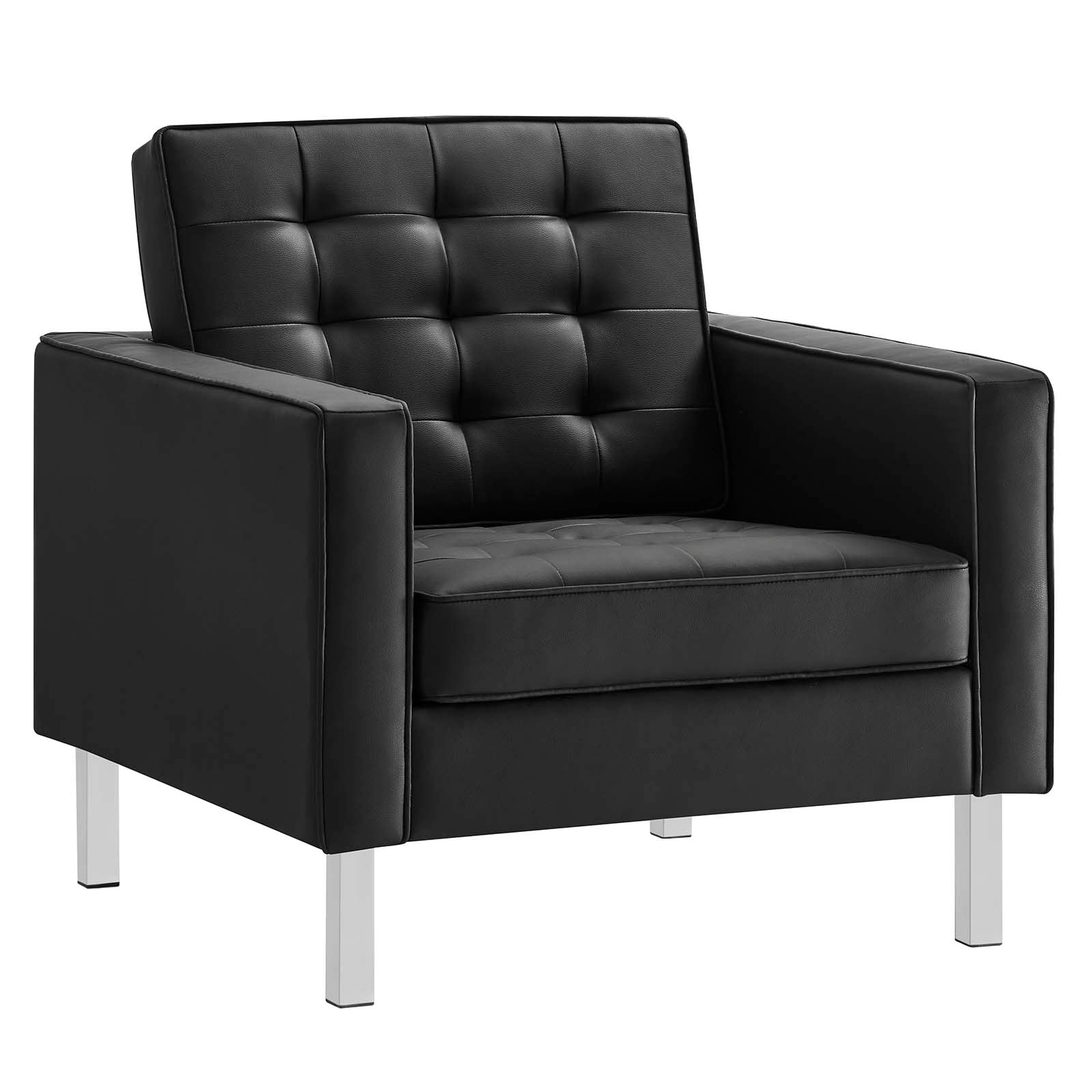 Modway Living Room Sets - Loft Tufted Upholstered Faux Leather Armchair Set of 2 Silver Black