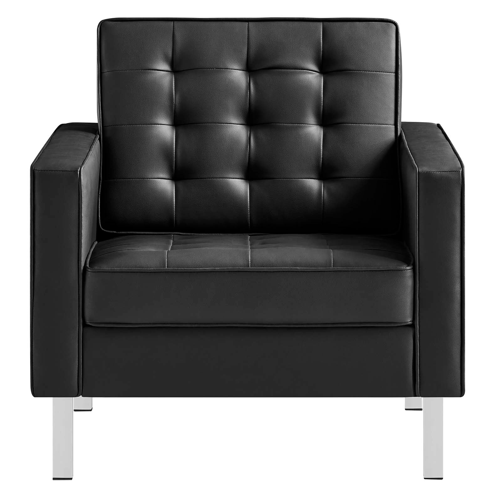 Modway Living Room Sets - Loft Tufted Upholstered Faux Leather Armchair Set of 2 Silver Black