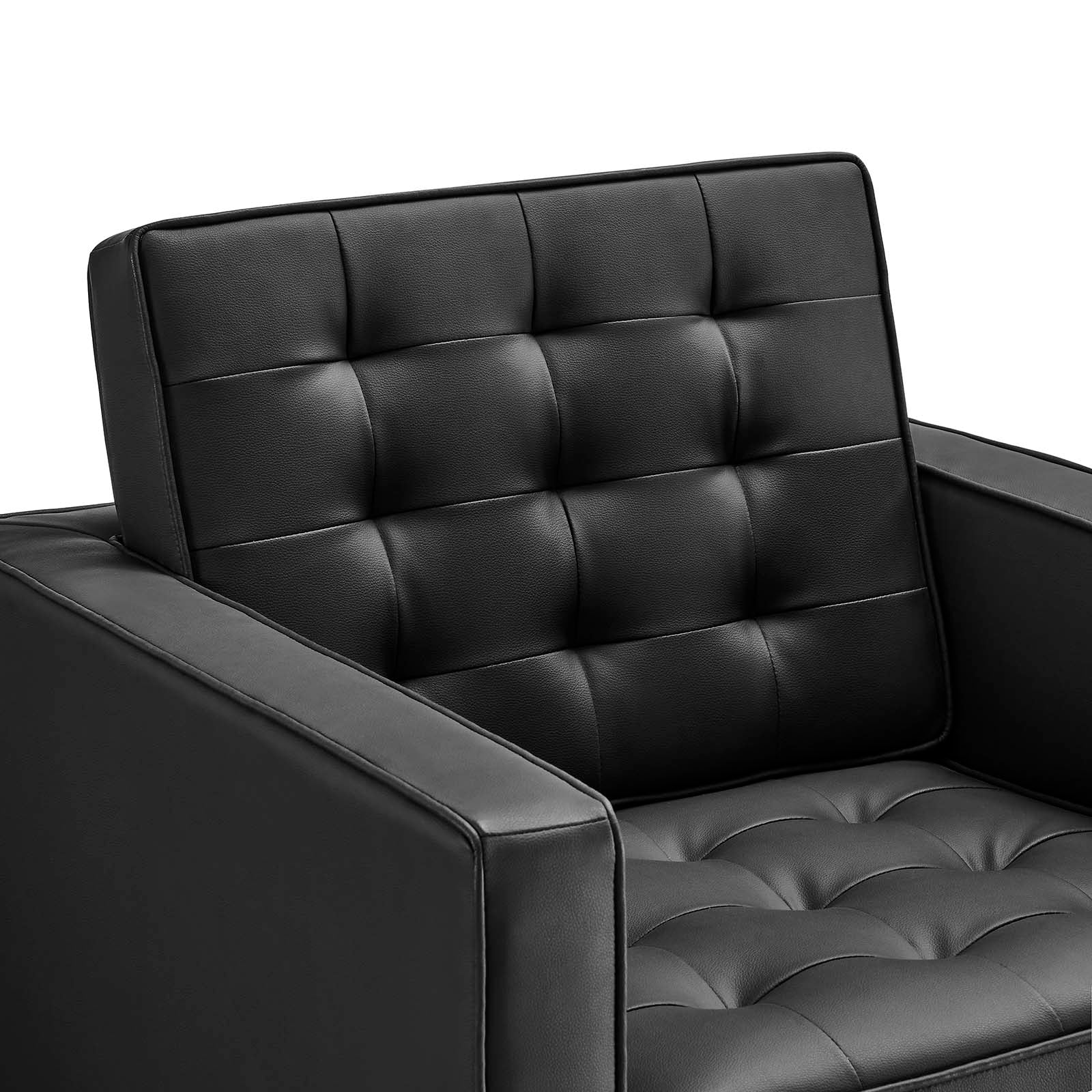 Modway Living Room Sets - Loft Tufted Upholstered Faux Leather Armchair Set of 2 Silver Black