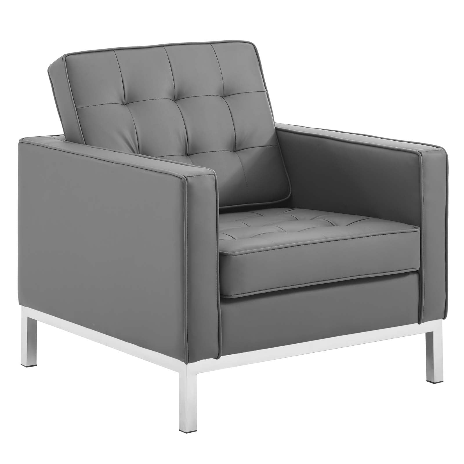 Modway Living Room Sets - Loft Tufted Upholstered Faux Leather Loveseat and Armchair Set Silver Gray