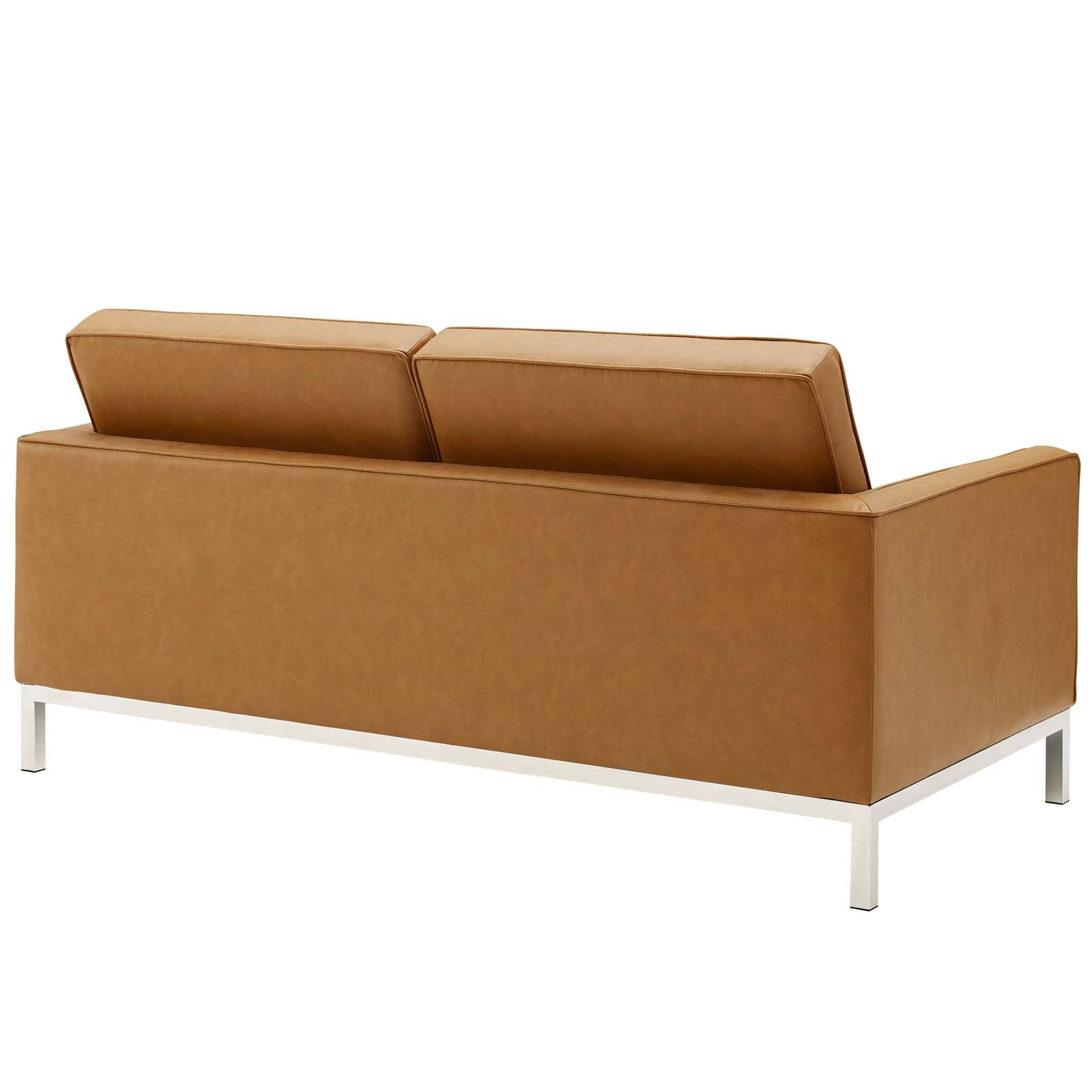 Modway Living Room Sets - Loft 3 Piece Upholstered Faux Leather Set Silver Tan