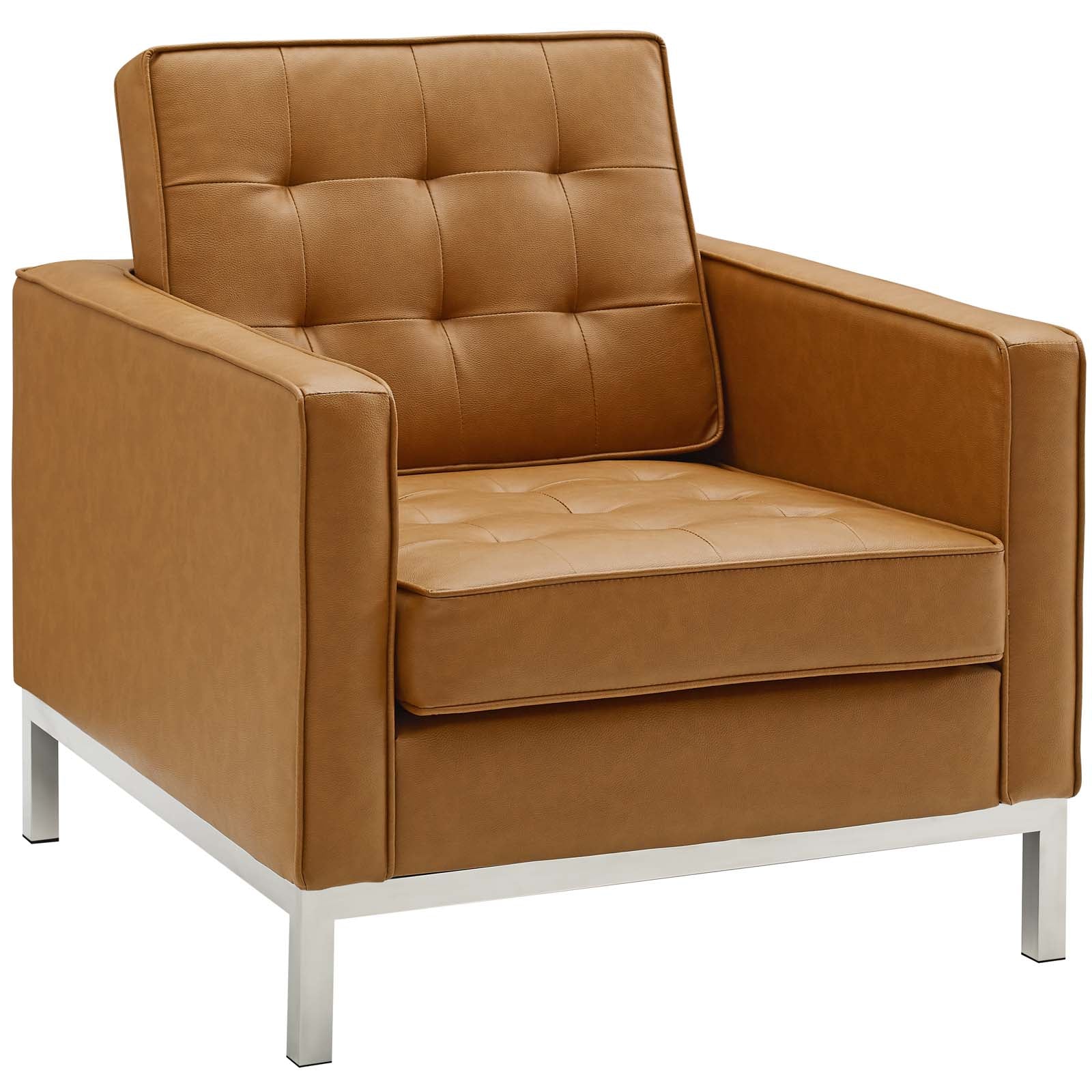 Modway Living Room Sets - Loft 3 Piece Upholstered Faux Leather Set Silver Tan
