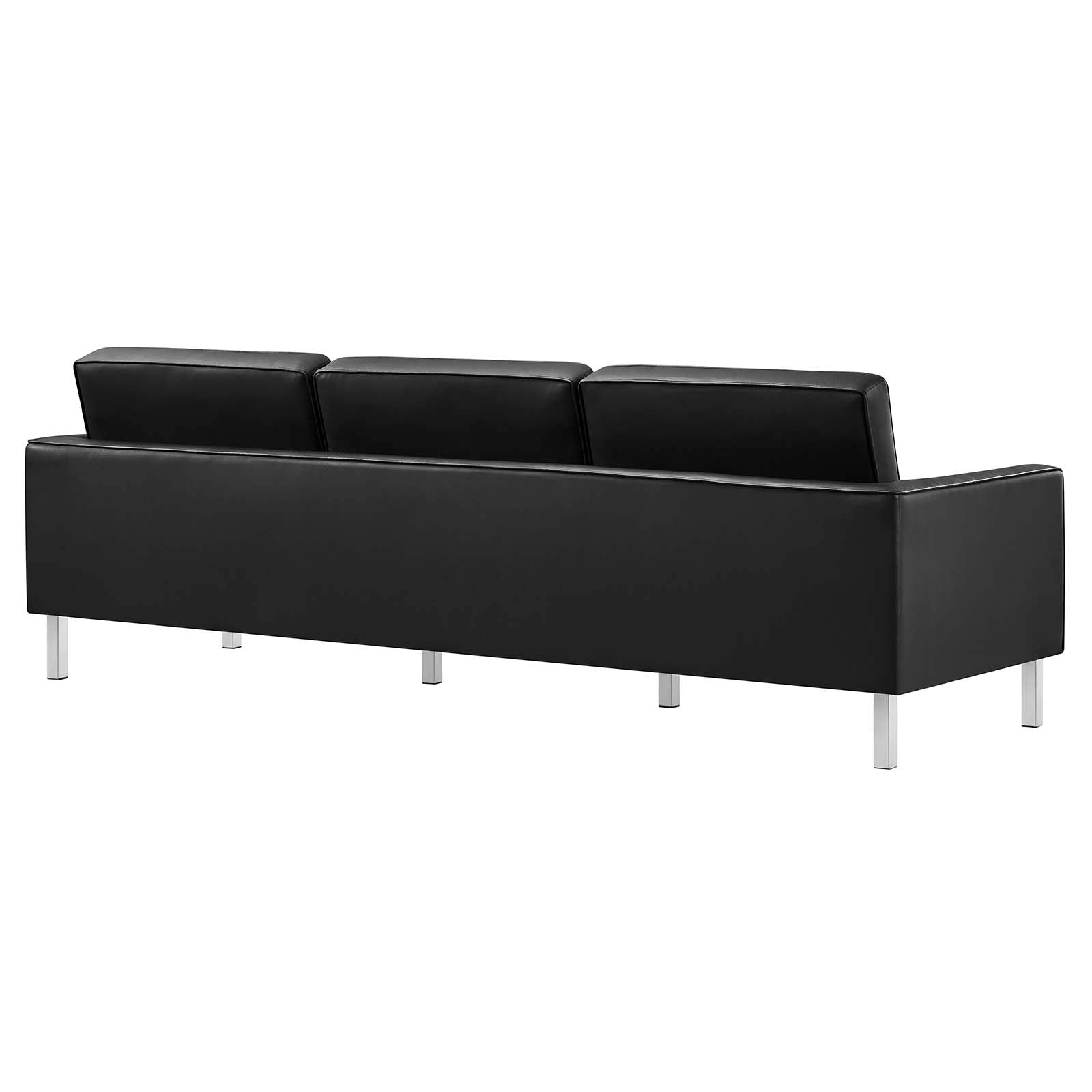 Modway Living Room Sets - Loft-Tufted-Vegan-Leather-3-Piece-Furniture-Set-Silver-Black