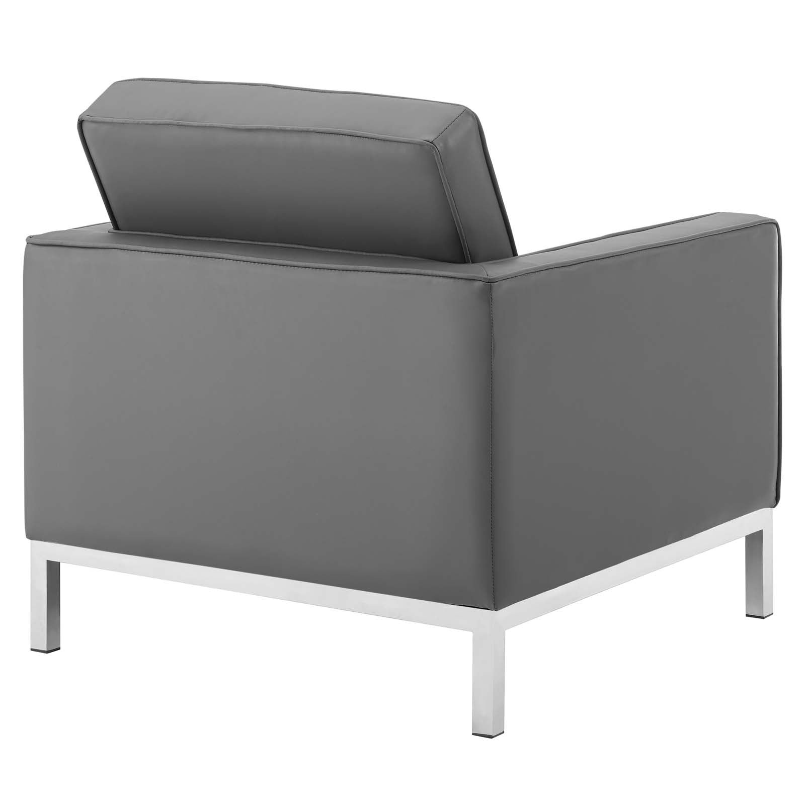 Modway Living Room Sets - Loft-Tufted-Vegan-Leather-3-Piece-Furniture-Set-Silver-Gray