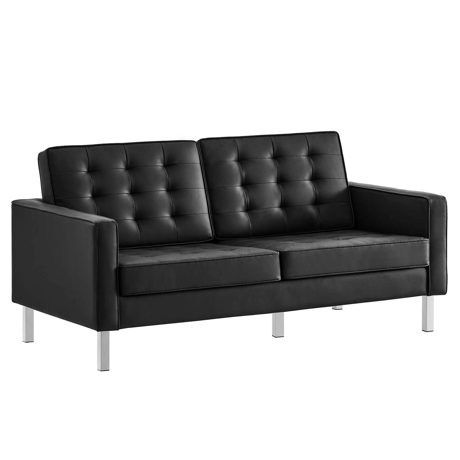 Modway Living Room Sets - Loft-Tufted-Vegan-Leather-2-Piece-Furniture-Set-Silver-Black