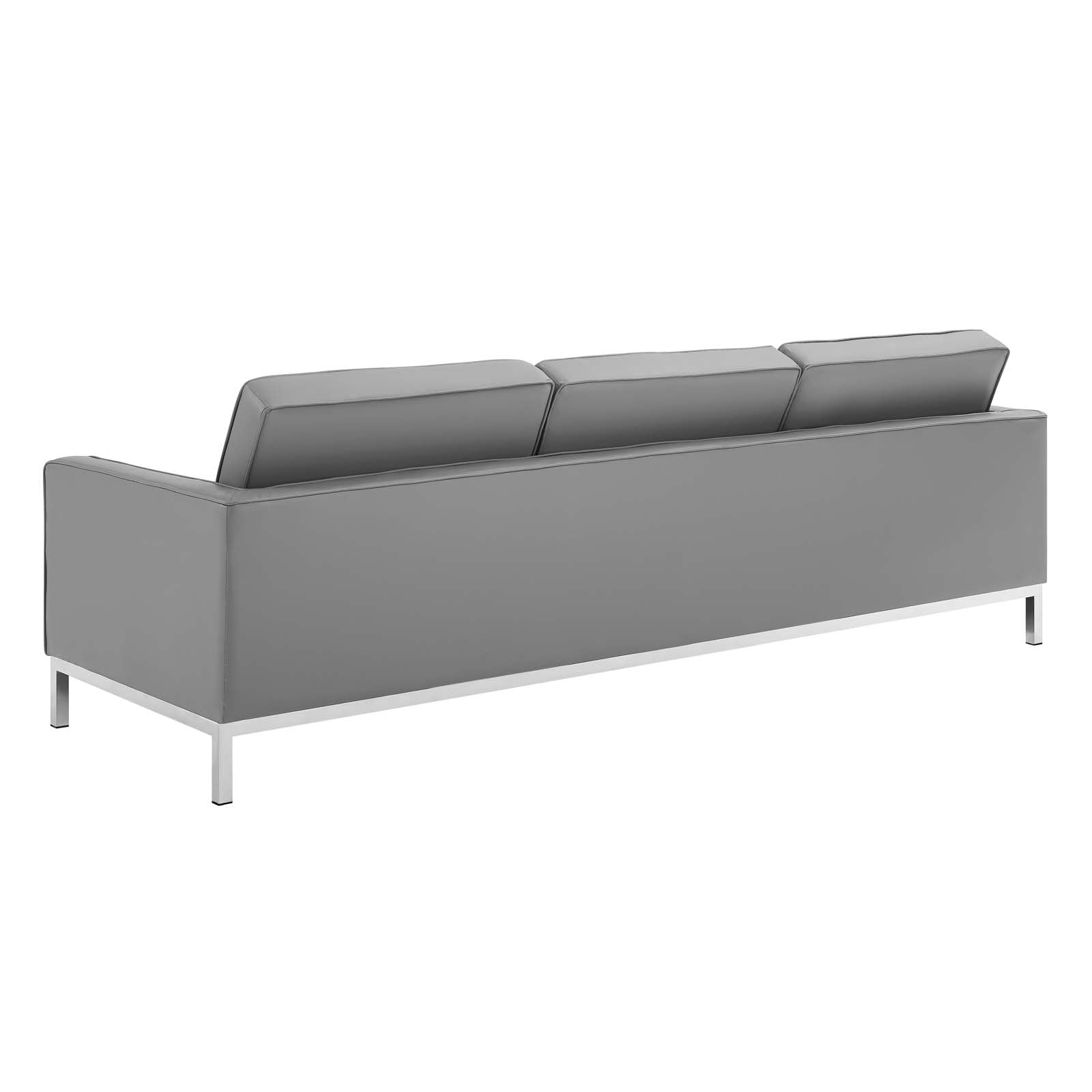 Modway Living Room Sets - Loft-Tufted-Vegan-Leather-2-Piece-Furniture-Set-Silver-Gray