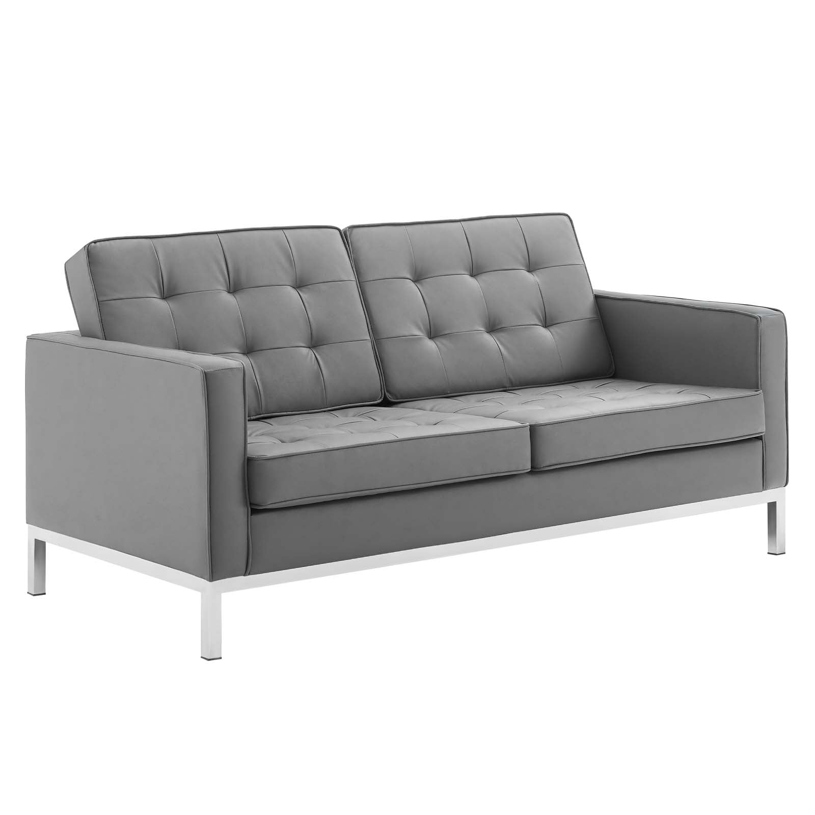 Modway Living Room Sets - Loft-Tufted-Vegan-Leather-2-Piece-Furniture-Set-Silver-Gray