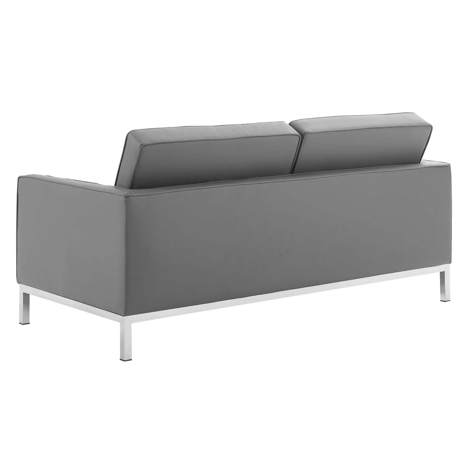 Modway Living Room Sets - Loft-Tufted-Vegan-Leather-2-Piece-Furniture-Set-Silver-Gray