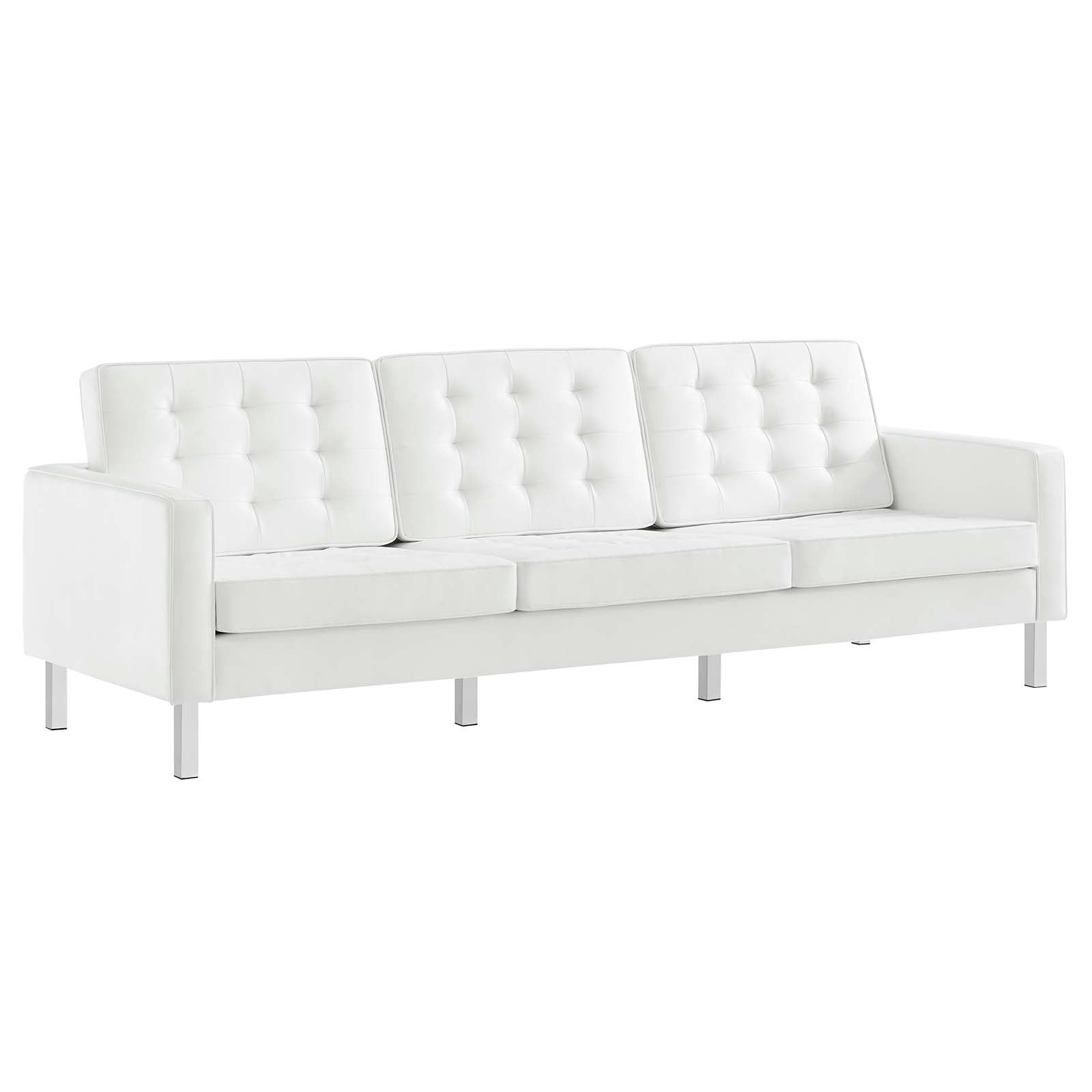 Modway Living Room Sets - Loft Tufted Upholstered Faux Leather Sofa and Loveseat Set Silver White