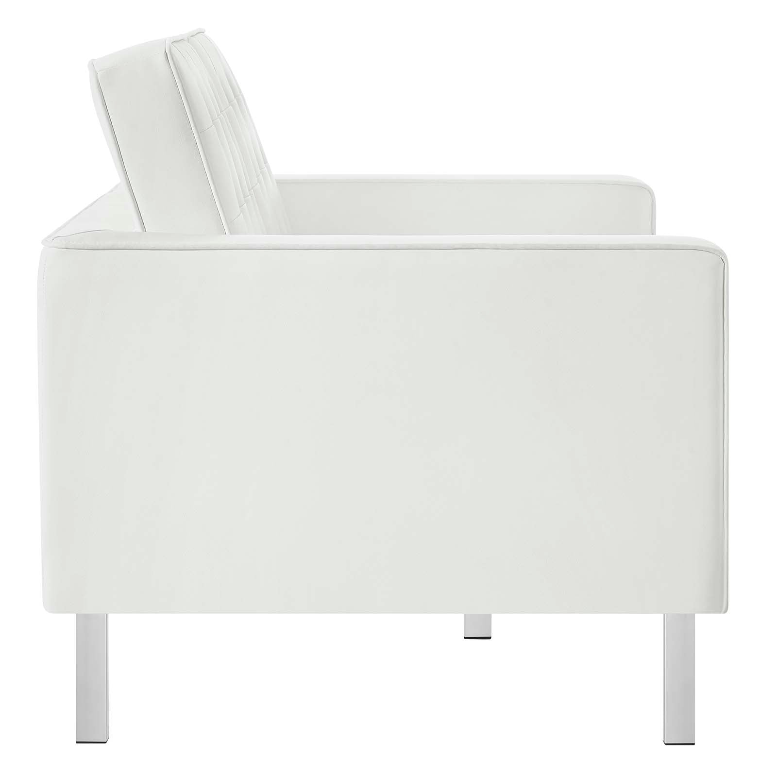 Modway Living Room Sets - Loft Tufted Upholstered Faux Leather Sofa and Loveseat Set Silver White