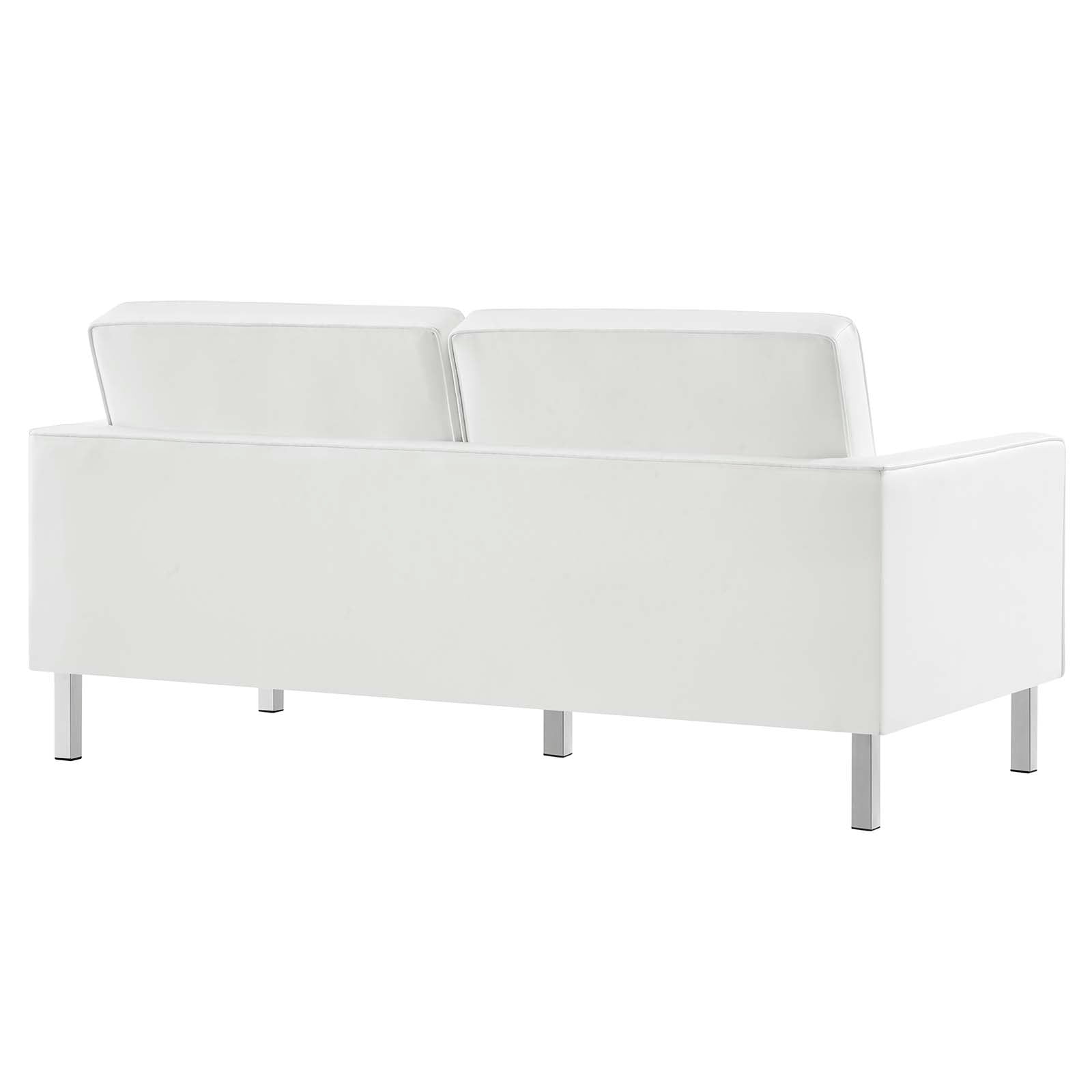 Modway Living Room Sets - Loft Tufted Upholstered Faux Leather Sofa and Loveseat Set Silver White