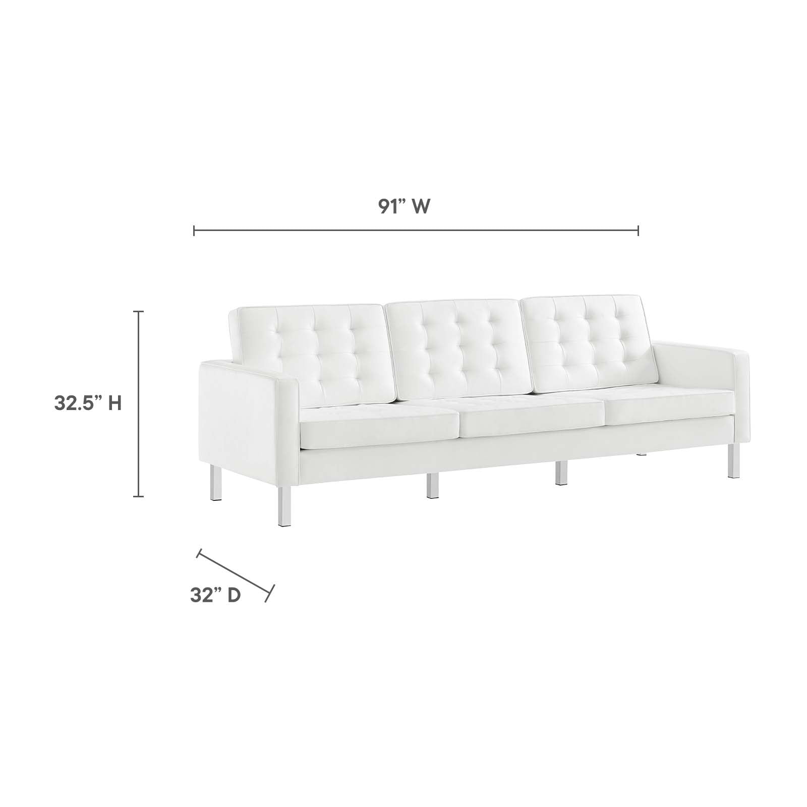 Modway Living Room Sets - Loft Tufted Upholstered Faux Leather Sofa and Loveseat Set Silver White