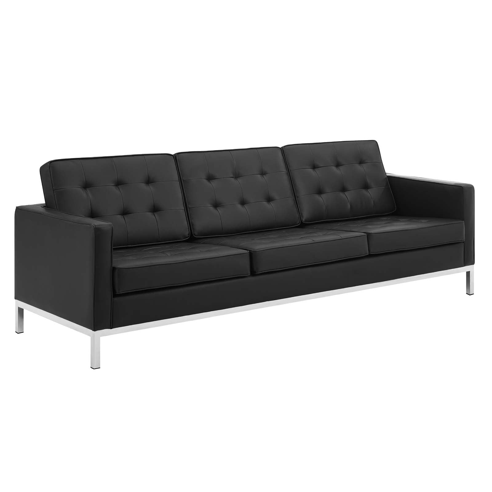 Modway Living Room Sets - Loft-Tufted-Upholstered-Faux-Leather-3-Piece-Set-Silver-Black