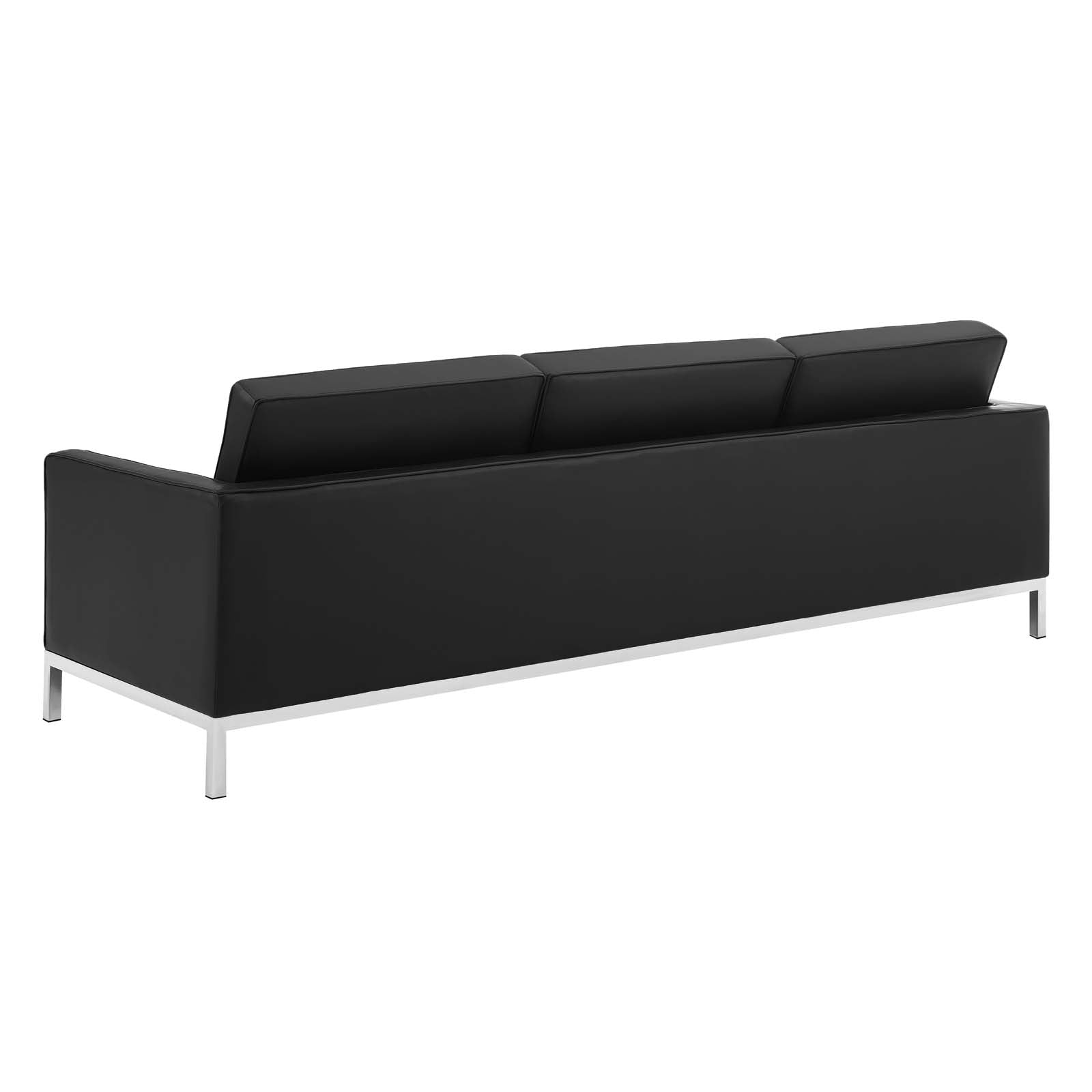 Modway Living Room Sets - Loft-Tufted-Upholstered-Faux-Leather-3-Piece-Set-Silver-Black