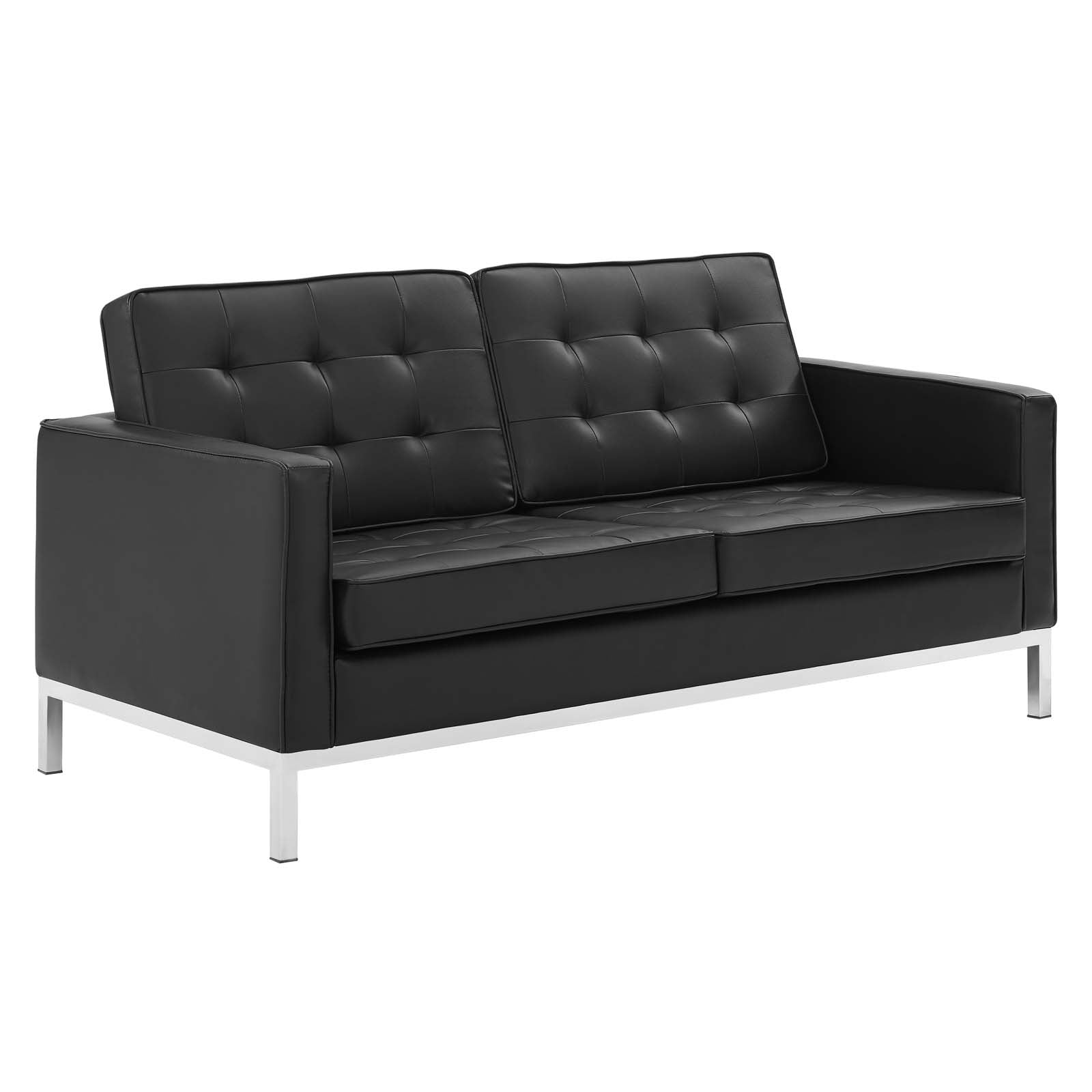 Modway Living Room Sets - Loft-Tufted-Upholstered-Faux-Leather-3-Piece-Set-Silver-Black