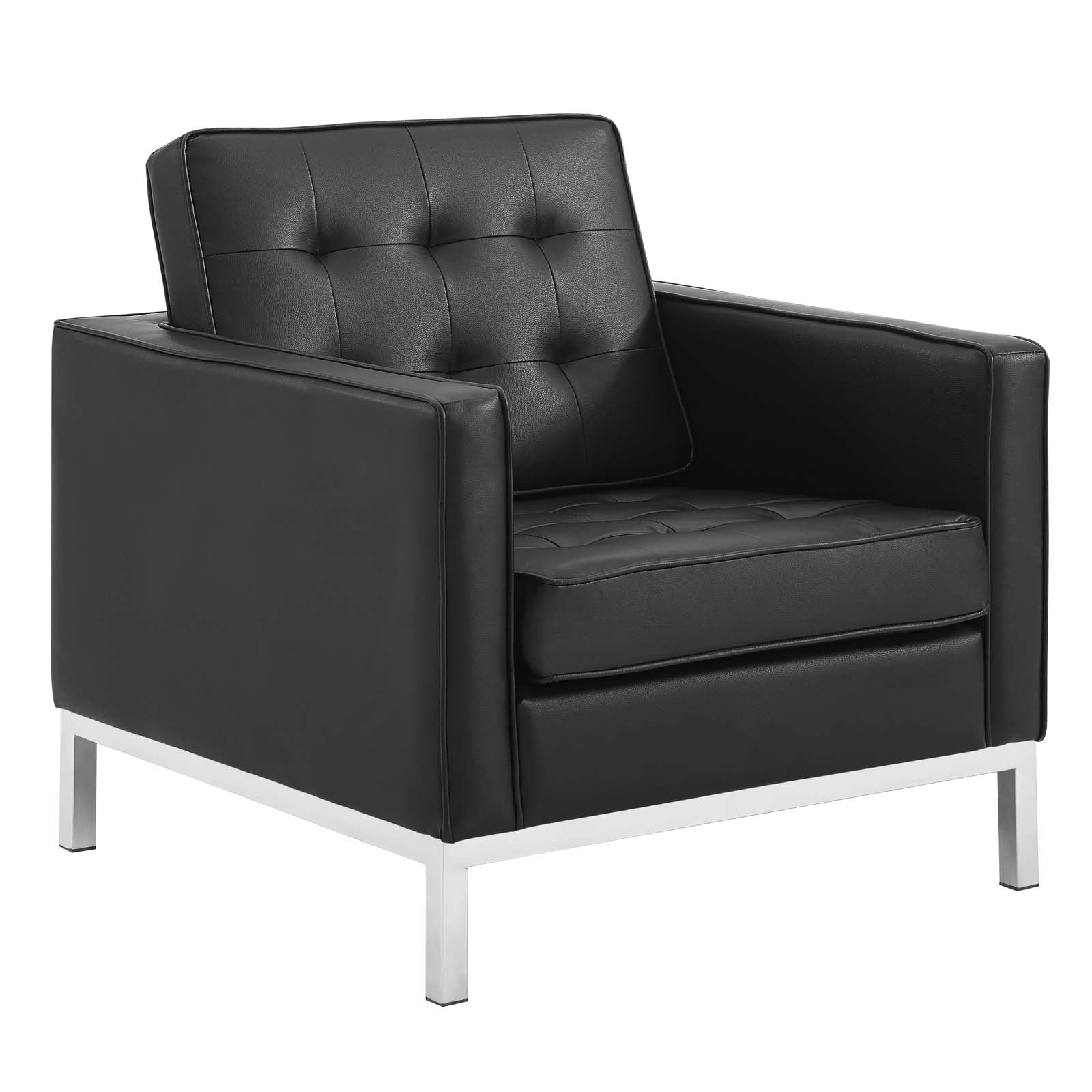 Modway Living Room Sets - Loft-Tufted-Upholstered-Faux-Leather-3-Piece-Set-Silver-Black
