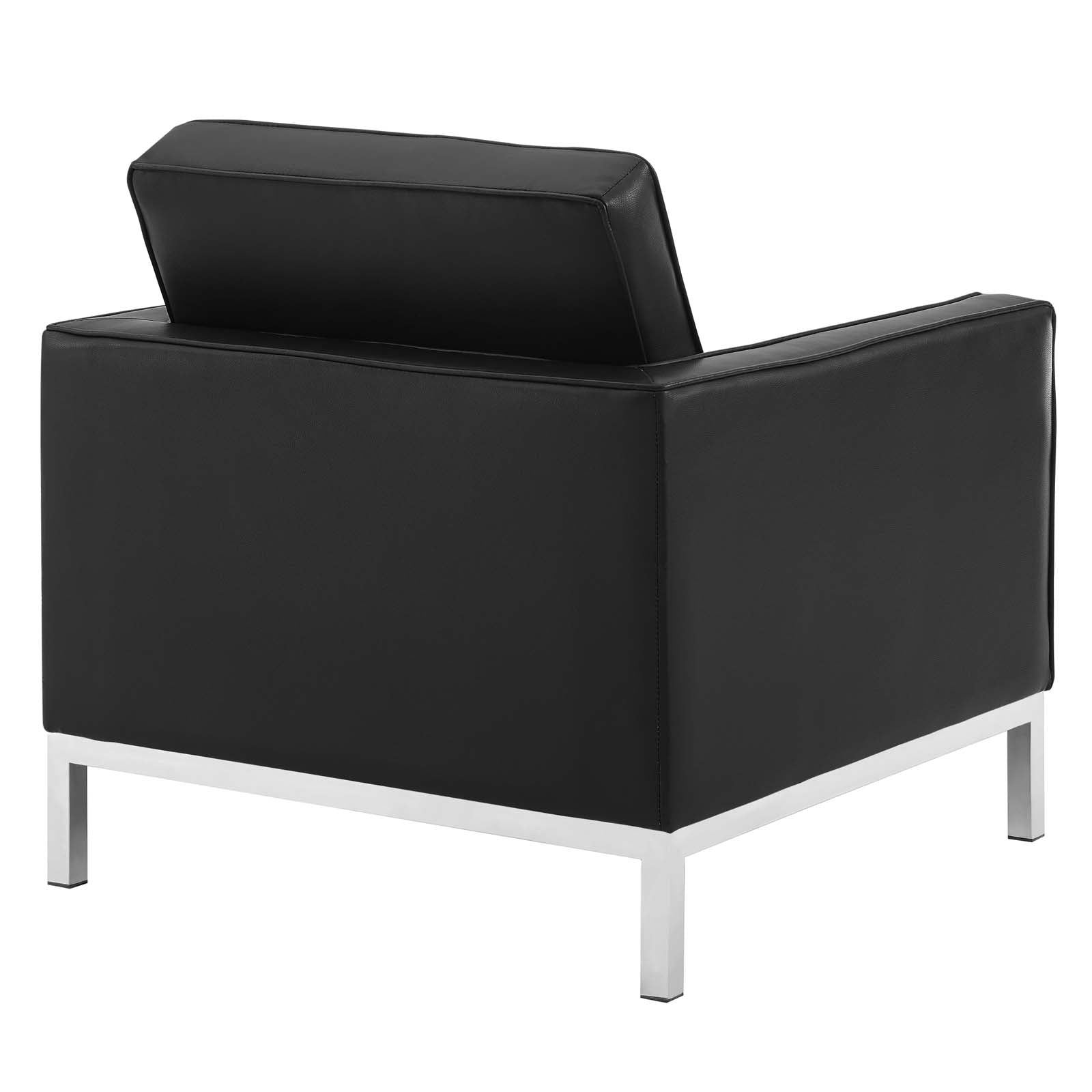 Modway Living Room Sets - Loft-Tufted-Upholstered-Faux-Leather-3-Piece-Set-Silver-Black