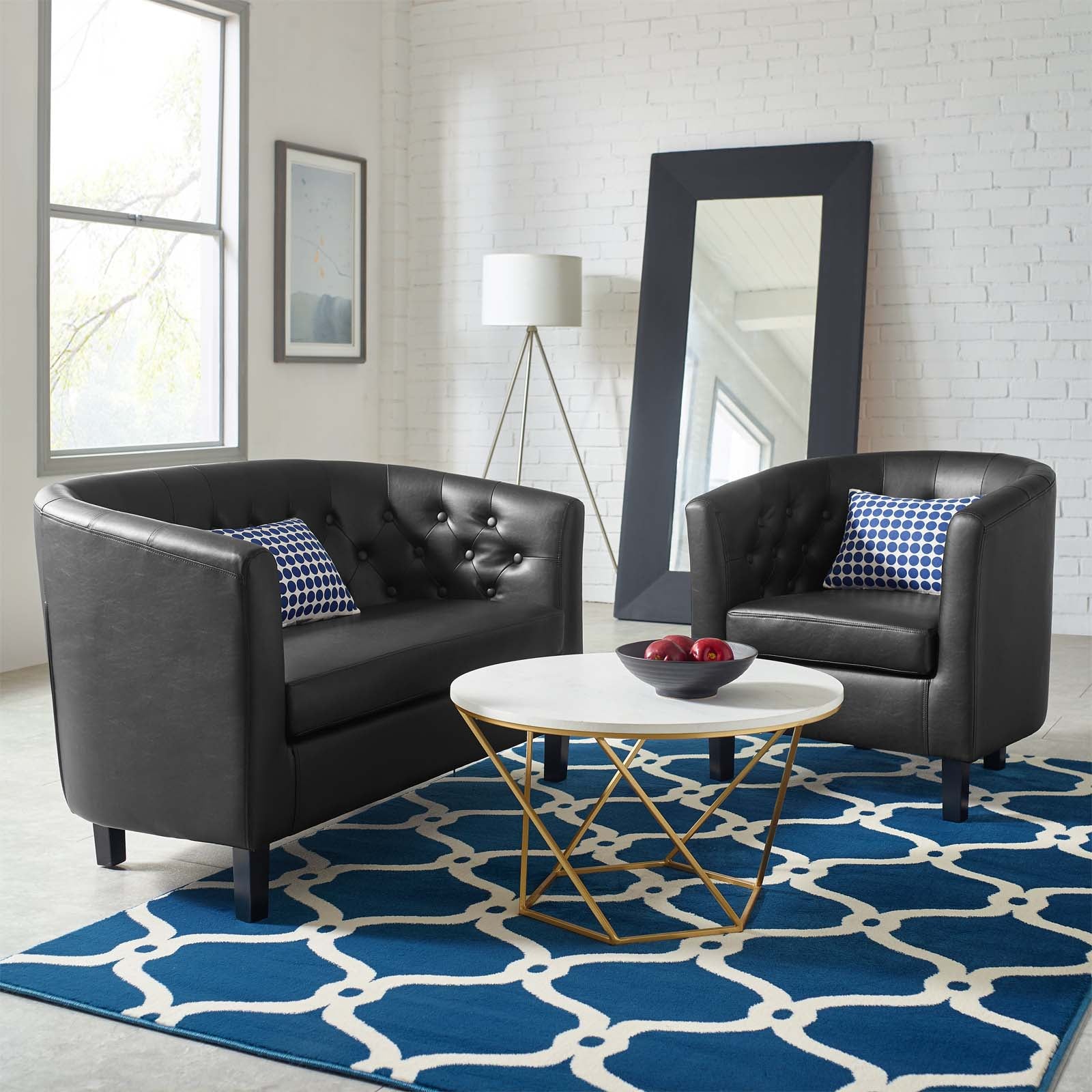 Modway Living Room Sets - Prospect Upholstered Vinyl Loveseat and Armchair Set Black