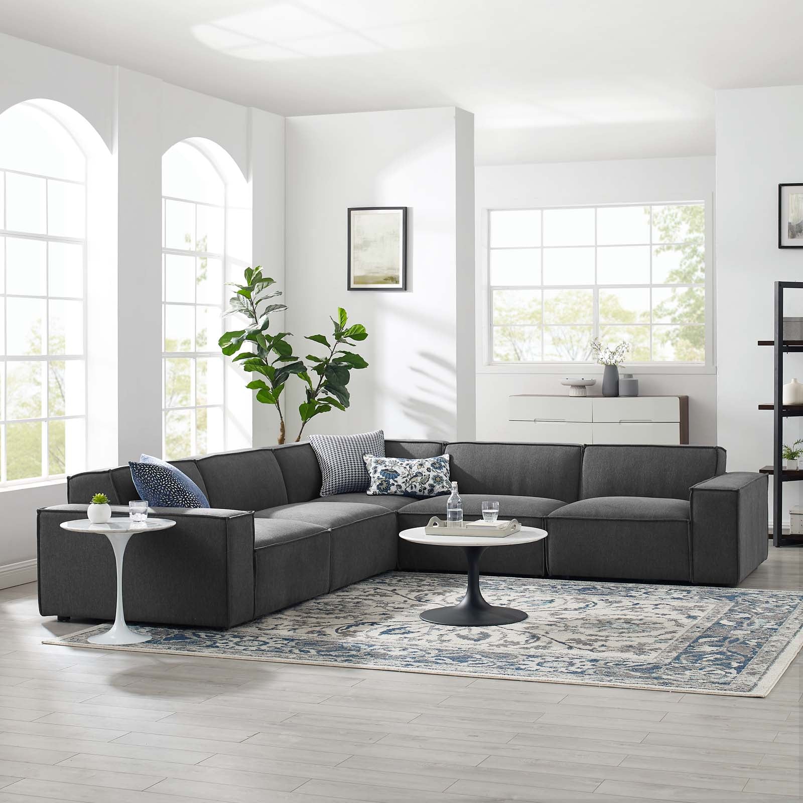 Modway Sectional Sofas - Restore 5-Piece Sectional Sofa Charcoal